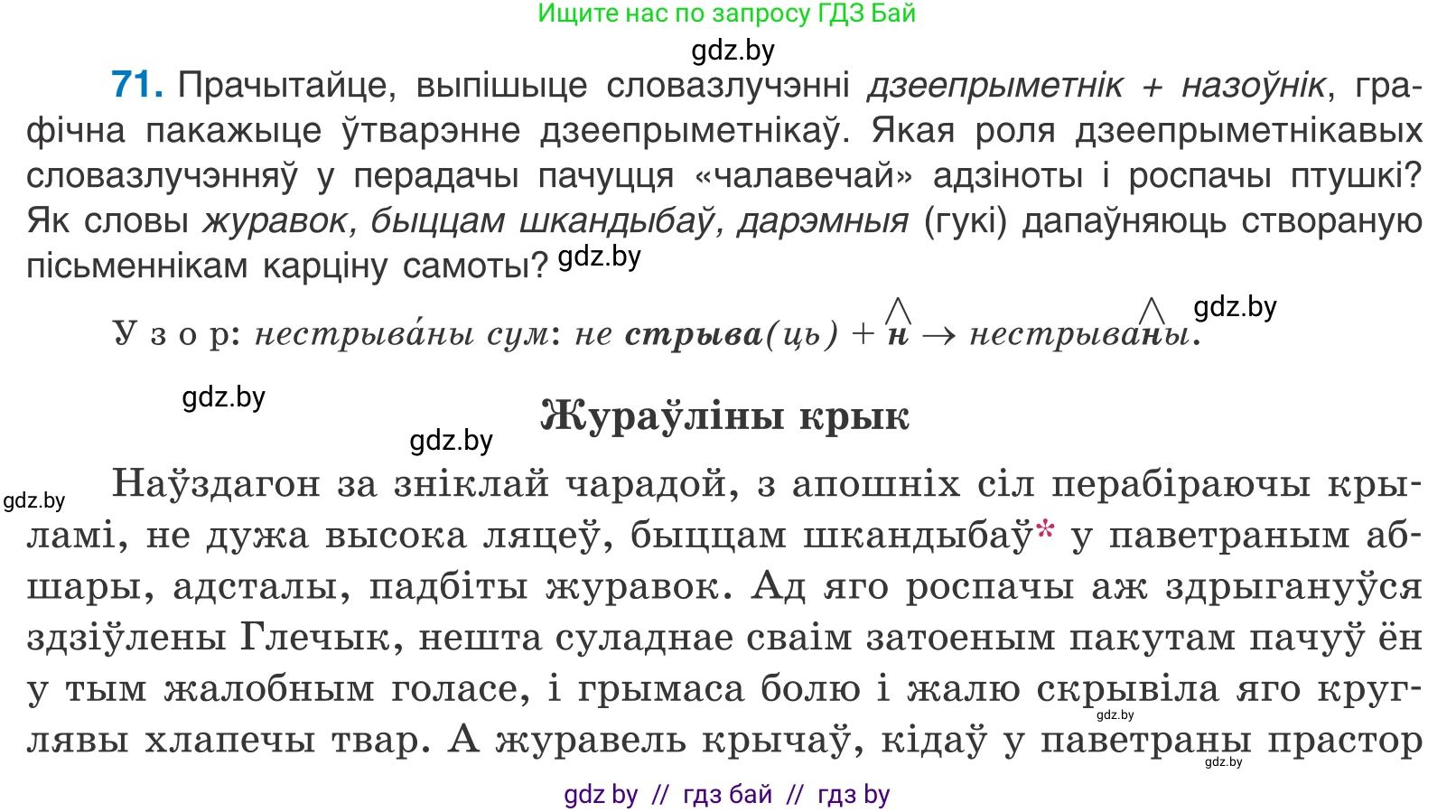 Белорусский язык (Беларуская мова), 11 класс Учебник, авторы: Валочка Ганна Міхайлаўна, Васюковіч Людміла Сяргееўна, Зелянко Вольга Уладзіміраўна, Міхнёнак С С, Якуба Святлана Міхайлаўна, издательство Нацыянальны інстытут адукацыі, Минск, 2021, страница 53, номер 71, Условие