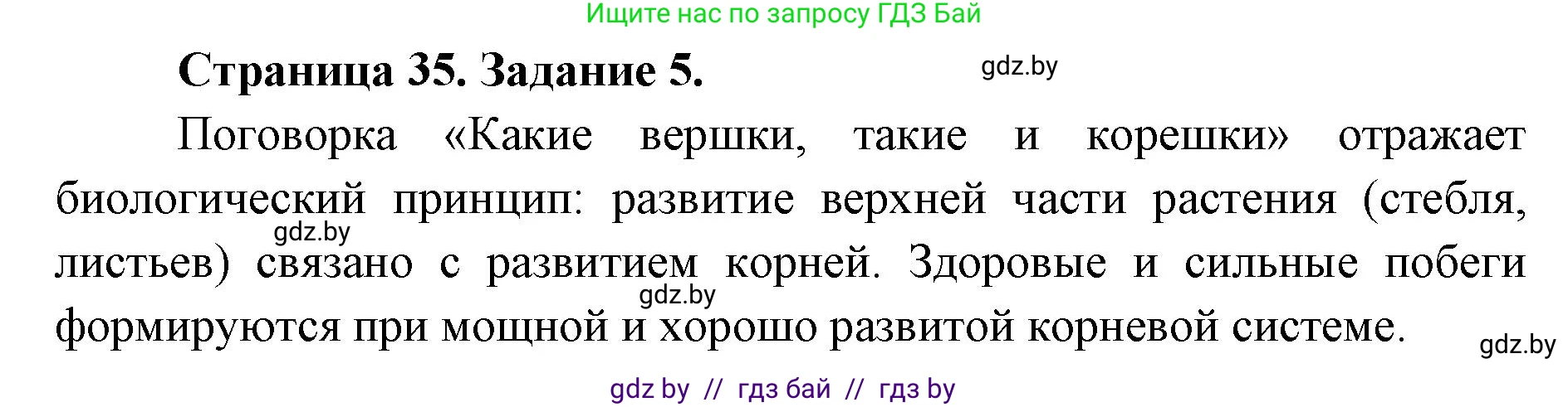 Биология, 6 класс Сборник контрольных и самостоятельных работ, авторы: Городович Наталья Ивановна, Капцевич Марина Викторовна, Сеген Елена Адамовна, издательство Аверсэв, Минск, 2021, страница 35, номер 5, Решение