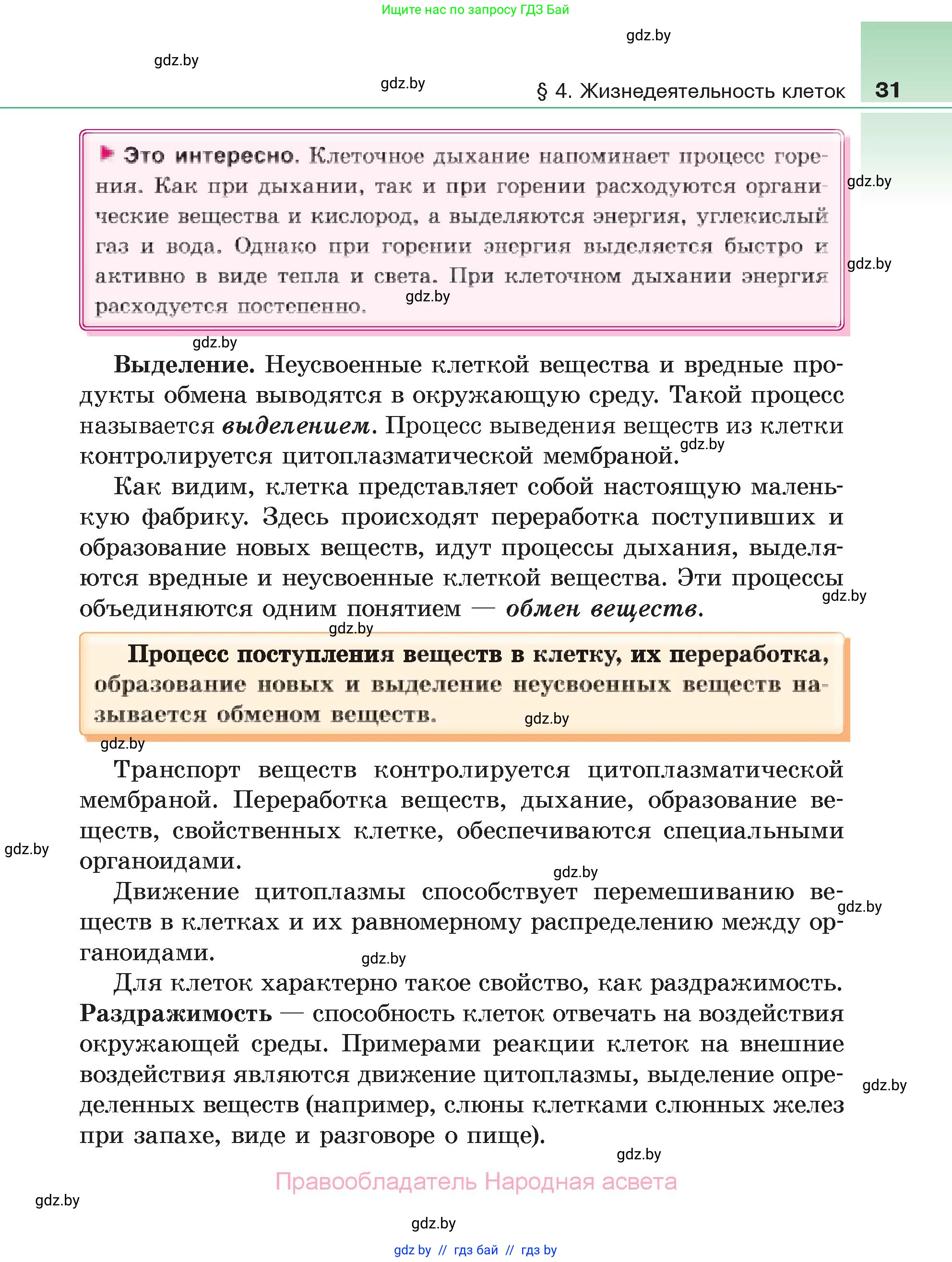 Биология, 6 класс Учебник, автор: Лисов Николай Дмитриевич, издательство Народная асвета, Минск, 2021, зелёного цвета, страница 31