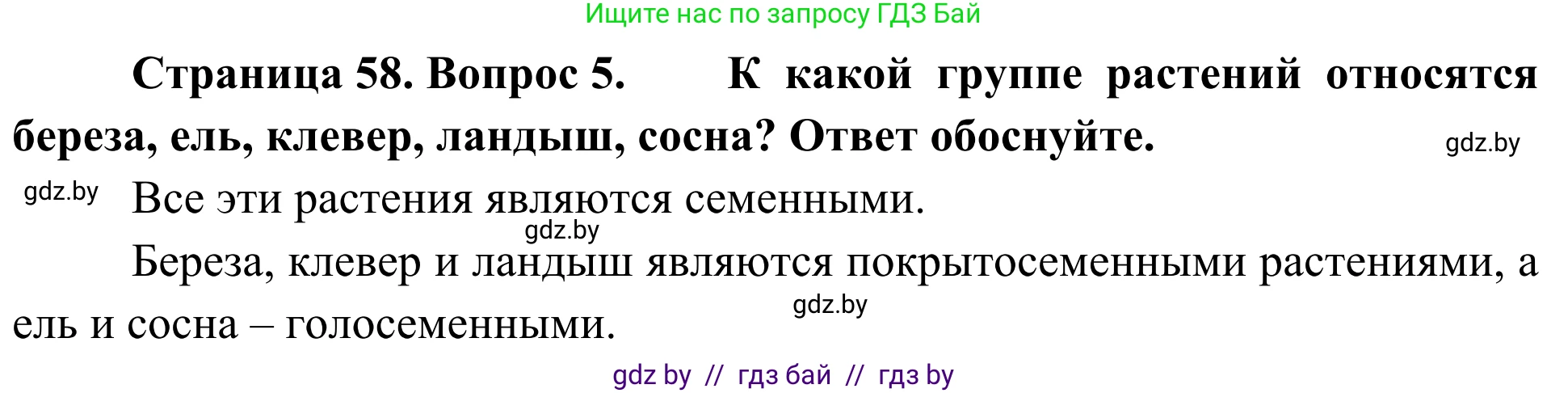 Биология, 6 класс Учебник, автор: Лисов Николай Дмитриевич, издательство Народная асвета, Минск, 2021, зелёного цвета, страница 58, номер 5, Решение