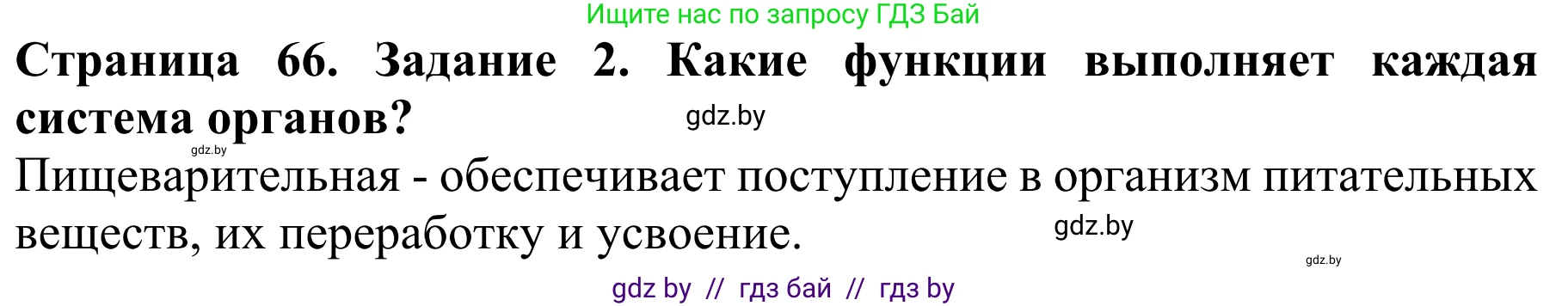 Биология, 8 класс Учебник, авторы: Бедарик Ирина Геннадьевна, Бедарик Александр Евгеньевич, Иванов Владимир Николаевич, издательство Адукацыя i выхаванне, Минск, 2023, зелёного цвета, страница 66, Решение