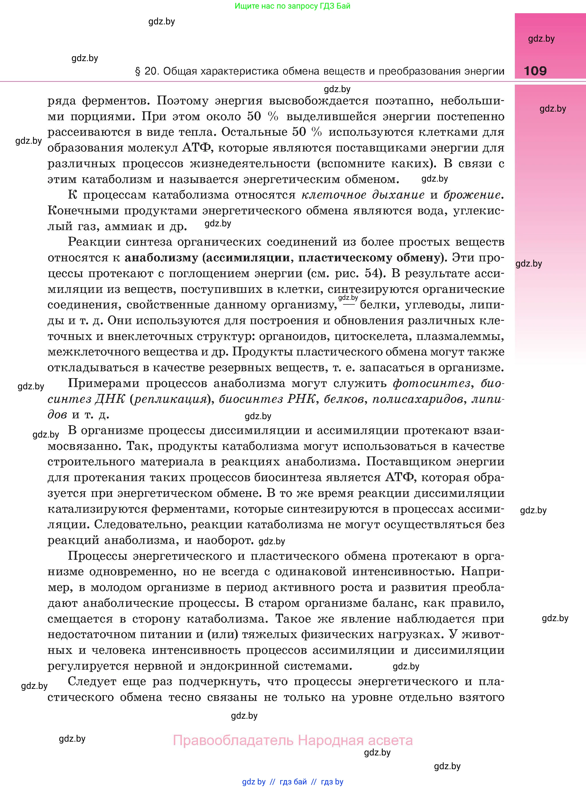 Биология, 11 класс Учебник, авторы: Дашков Максим Леонидович, Песнякевич Александр Георгиевич, Головач Алексей Михайлович, издательство Народная асвета, Минск, 2021, голубого цвета, страница 109