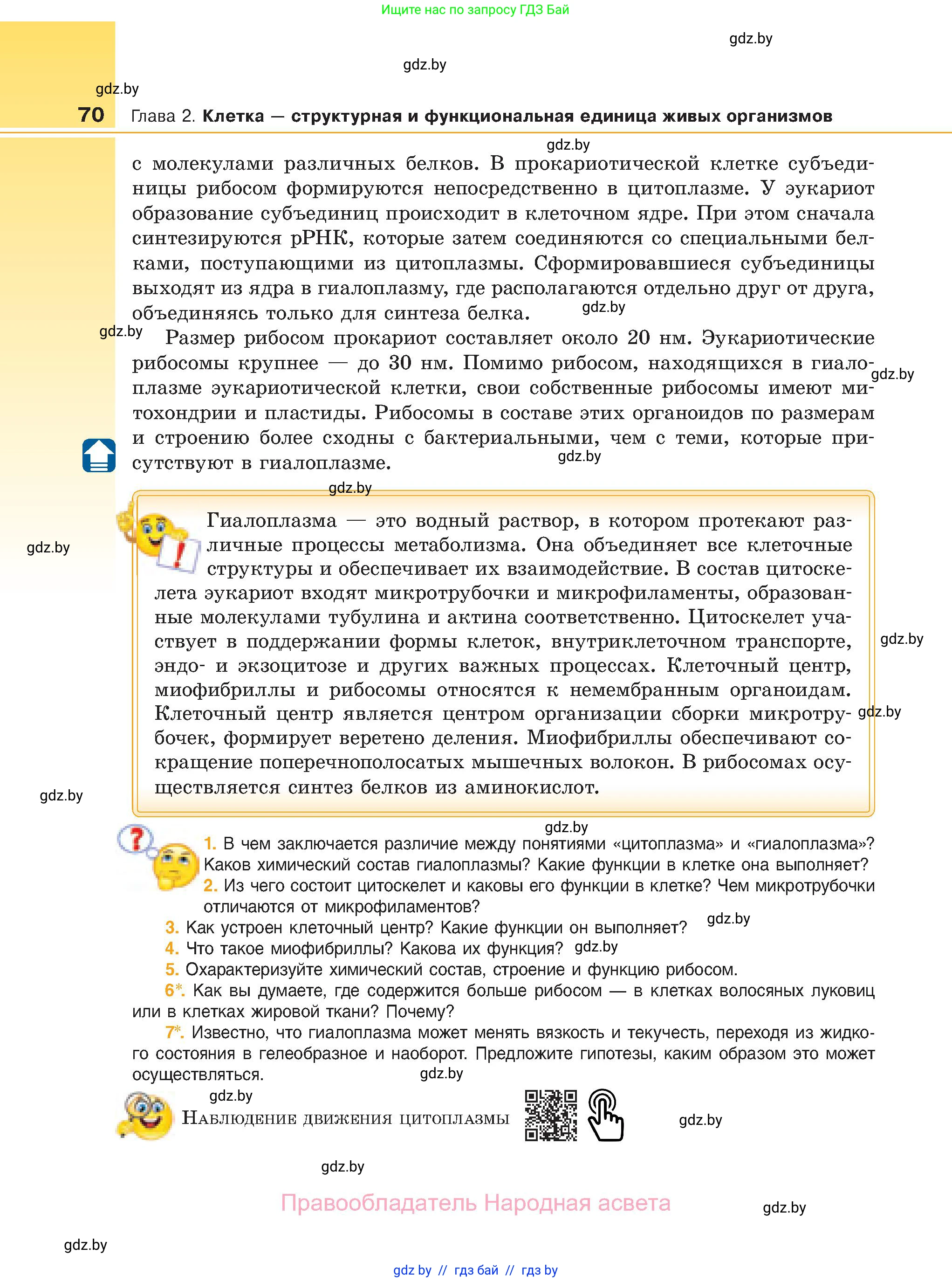 Биология, 11 класс Учебник, авторы: Дашков Максим Леонидович, Песнякевич Александр Георгиевич, Головач Алексей Михайлович, издательство Народная асвета, Минск, 2021, голубого цвета, страница 70