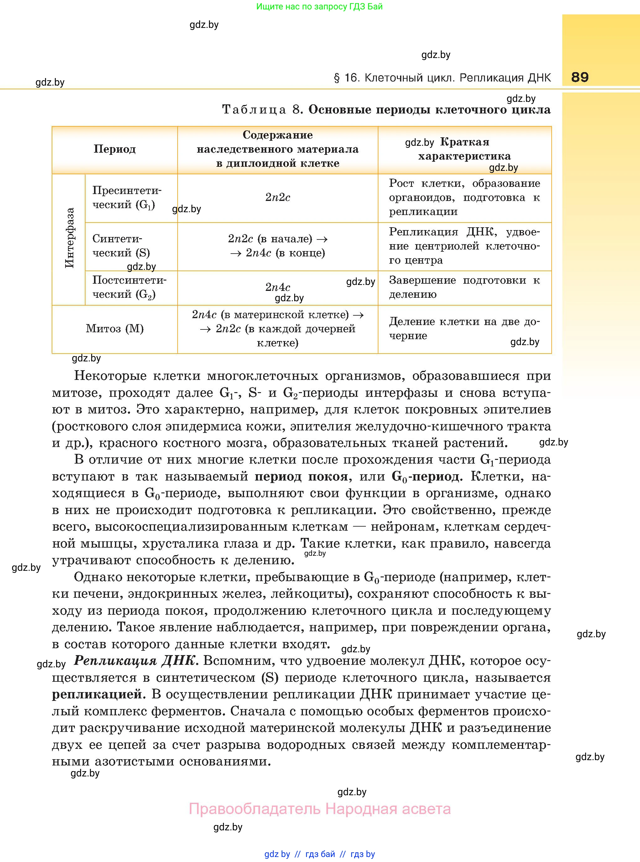 Биология, 11 класс Учебник, авторы: Дашков Максим Леонидович, Песнякевич Александр Георгиевич, Головач Алексей Михайлович, издательство Народная асвета, Минск, 2021, голубого цвета, страница 89