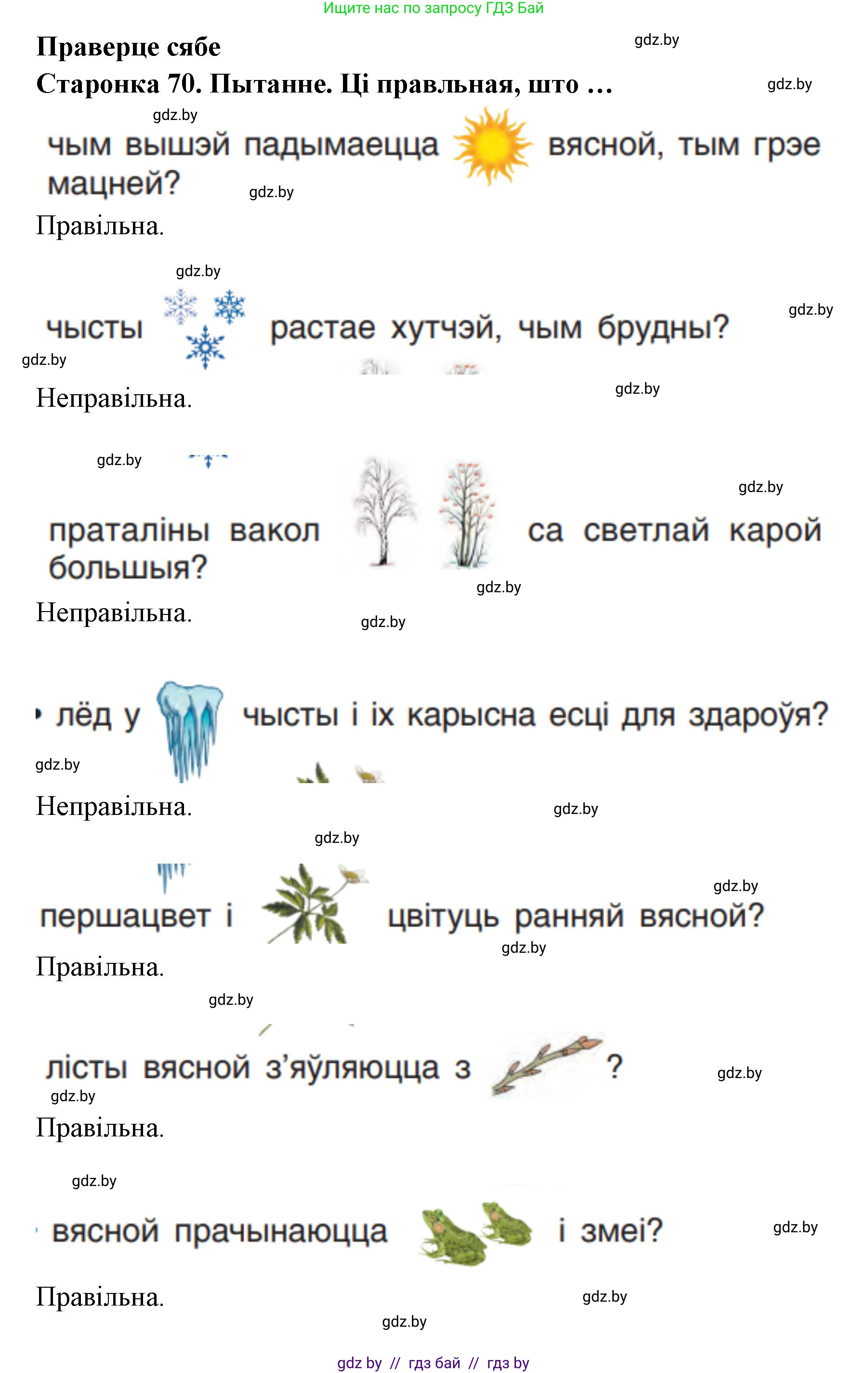 Человек и мир, 1 класс Учебник, авторы: Трафимова Галина Владимировна, Трафимов Сергей Анатольевич, издательство Национальный институт образования, Минск, 2023, салатового цвета, страница 70, Решение