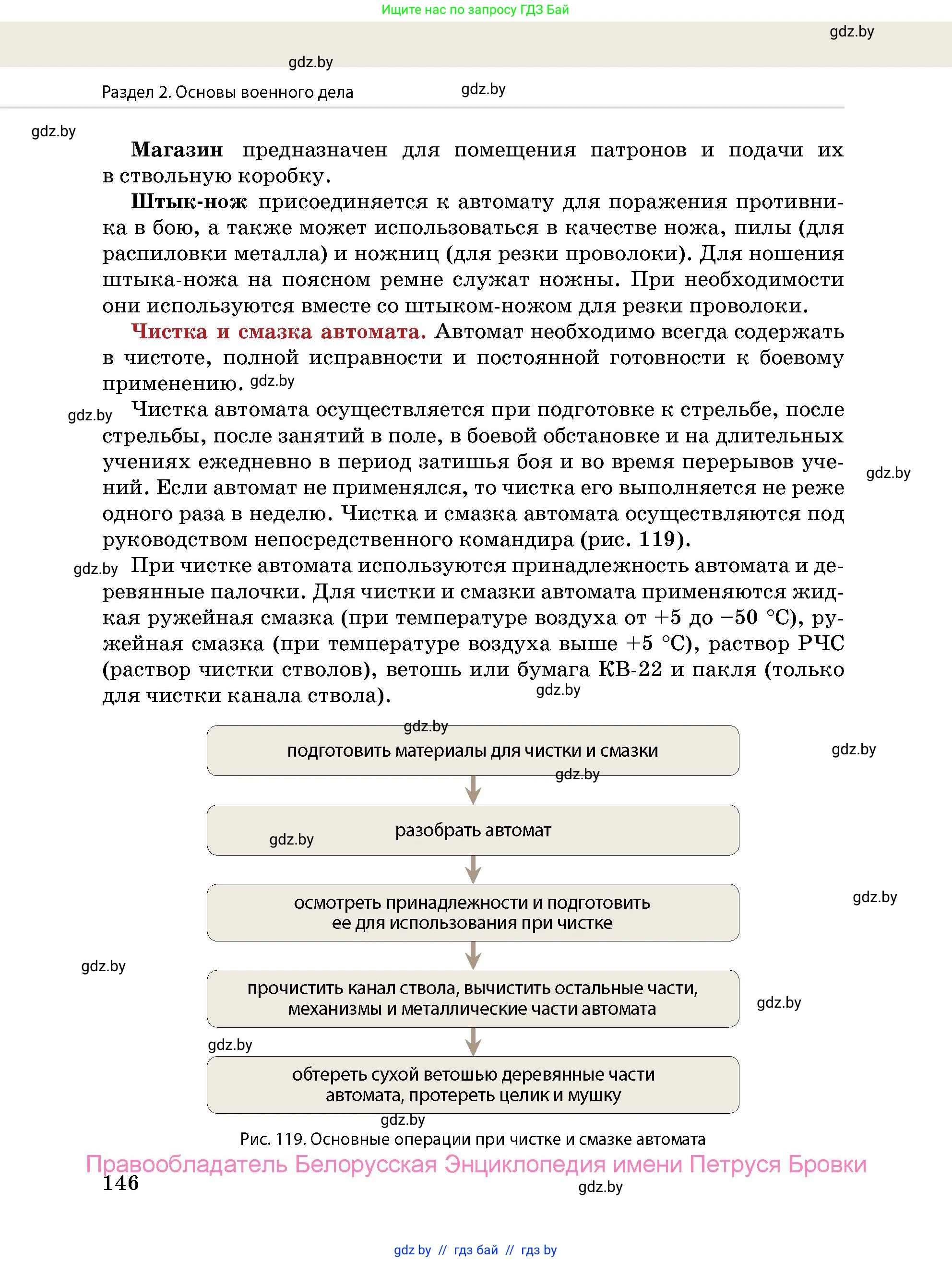 допризывная подготовка, 10-11 класс Учебник, авторы: Драгунов Вадим Валерьевич, Богдан Василий Генрихович, Городниченко Александр Николаевич, Дроговоз И Г, Кирпичев С Н, Мирончук С П, Павлющик А А, Ржеутский Л Я, Савчанчик С А, Стринкевич А Л, Хатешев Н С, Шелудков И Г, Шуканов С В, издательство Белорусская Энциклопедия имени Петруся Бровки, Минск, 2019, страница 146