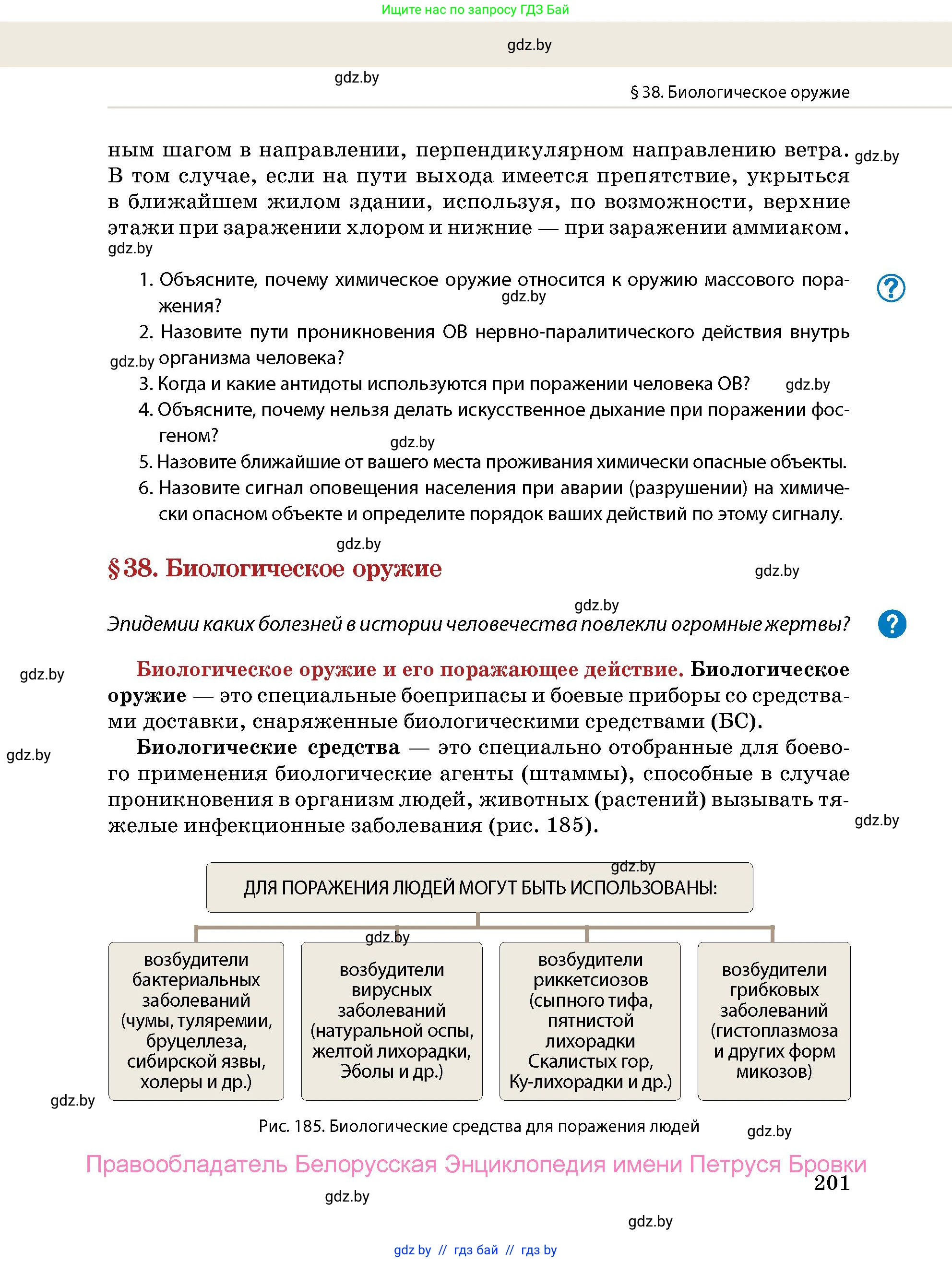 допризывная подготовка, 10-11 класс Учебник, авторы: Драгунов Вадим Валерьевич, Богдан Василий Генрихович, Городниченко Александр Николаевич, Дроговоз И Г, Кирпичев С Н, Мирончук С П, Павлющик А А, Ржеутский Л Я, Савчанчик С А, Стринкевич А Л, Хатешев Н С, Шелудков И Г, Шуканов С В, издательство Белорусская Энциклопедия имени Петруся Бровки, Минск, 2019, страница 201