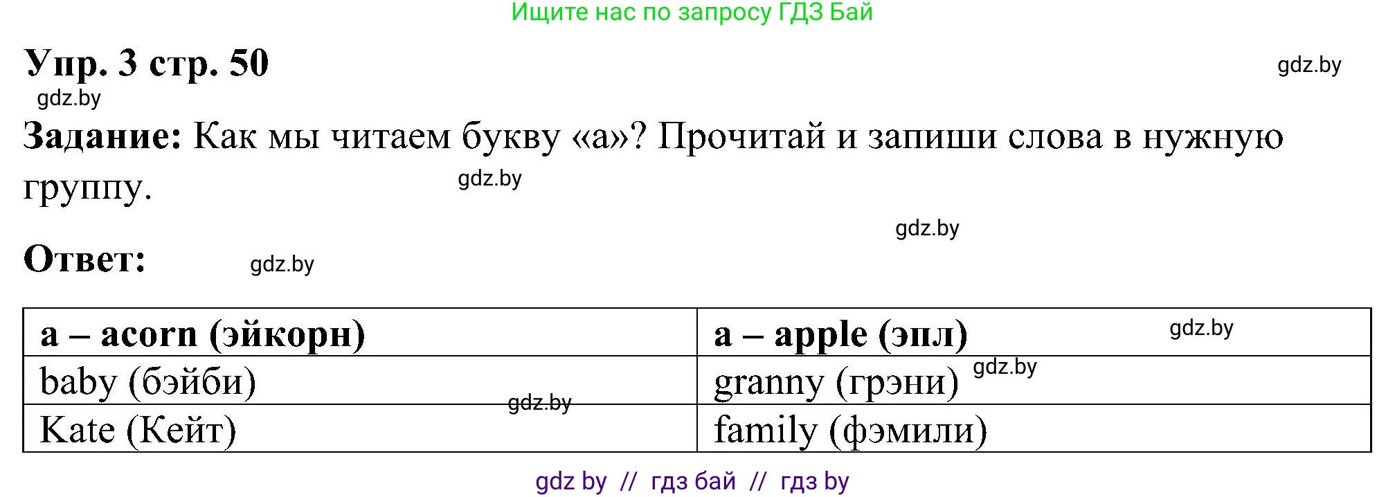 Английский язык (english), 3 класс практикум (activity book ), авторы: Лапицкая Людмила Михайловна (Lapitskaya Ludmila), Калишевич Алла Ивановна, Севрюкова Татьяна Юрьевна, Седунова Наталья Михайловна (Sedunova Natalia), издательство Аверсэв, Минск, 2023, зелёного цвета, Часть 1, страница 50, номер 4, Решение