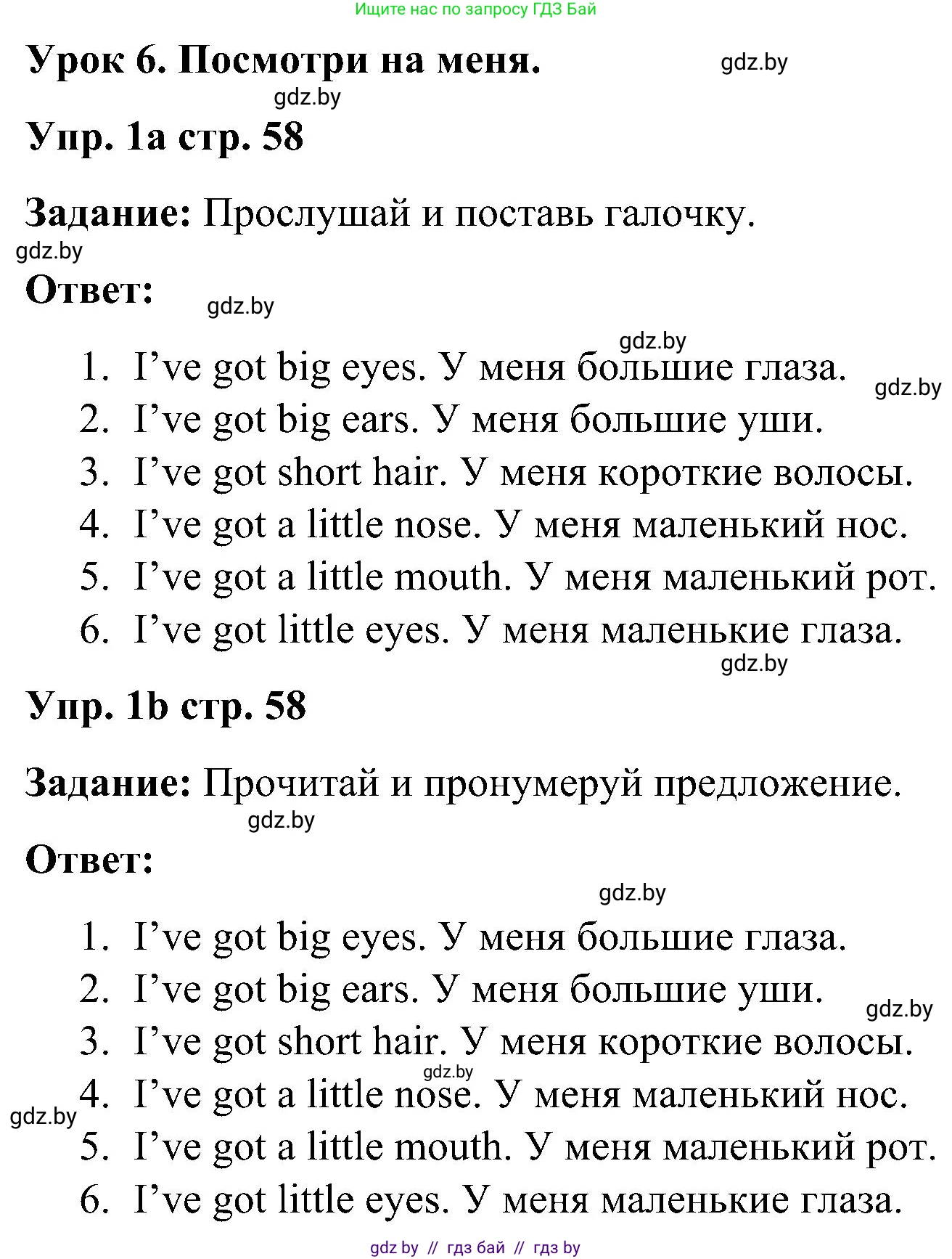 Английский язык (english), 3 класс практикум (activity book ), авторы: Лапицкая Людмила Михайловна (Lapitskaya Ludmila), Калишевич Алла Ивановна, Севрюкова Татьяна Юрьевна, Седунова Наталья Михайловна (Sedunova Natalia), издательство Аверсэв, Минск, 2023, зелёного цвета, Часть 1, страница 58, номер 1, Решение