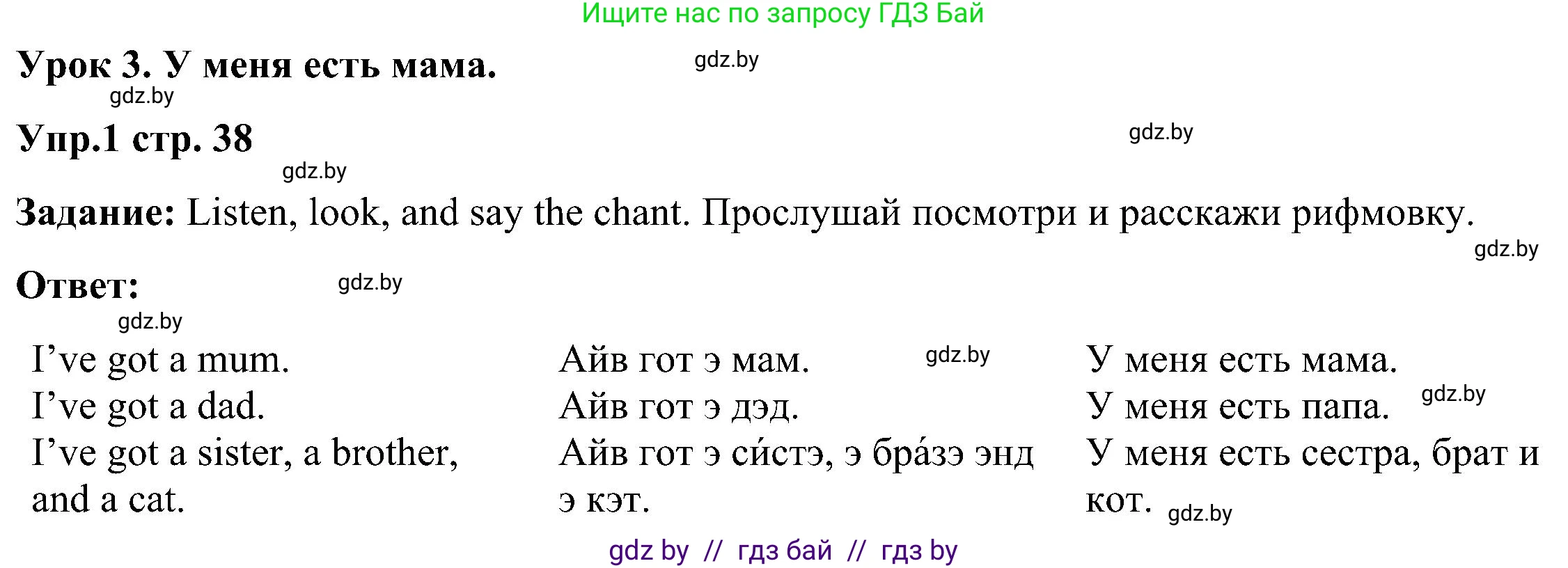 Английский язык (english), 3 класс Учебник, авторы: Лапицкая Людмила Михайловна (Lapitskaya Ludmila), Калишевич Алла Ивановна, Севрюкова Татьяна Юрьевна, Седунова Наталья Михайловна (Sedunova Natalia), издательство Вышэйшая школа, Минск, 2023, Часть 1, страница 38, номер 1, Решение