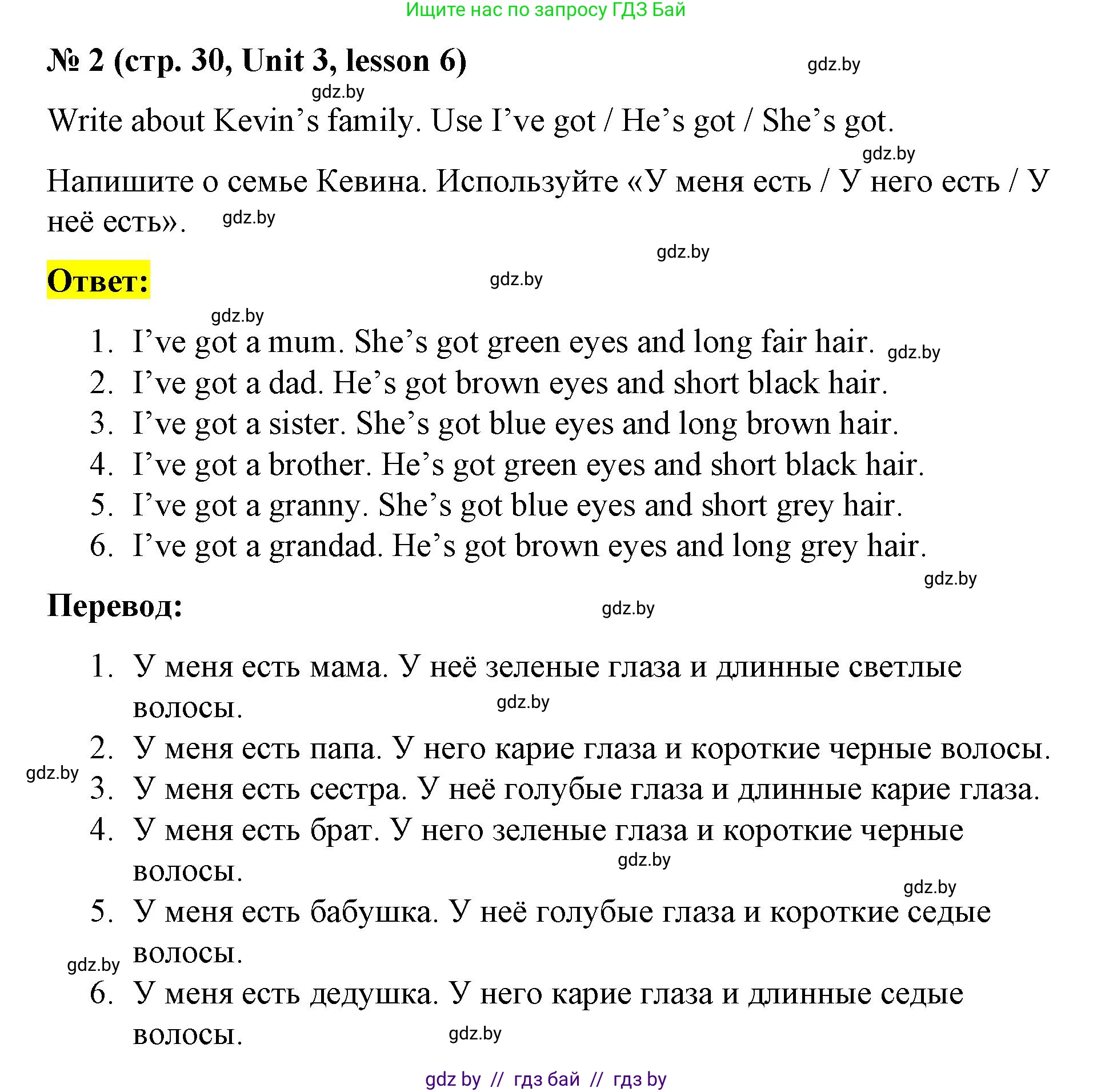 Английский язык (english), 3 класс практикум по грамматике (grammar), автор: Севрюкова Татьяна Юрьевна, издательство Аверсэв, Минск, 2023, салатового цвета, страница 30, номер 2, Решение