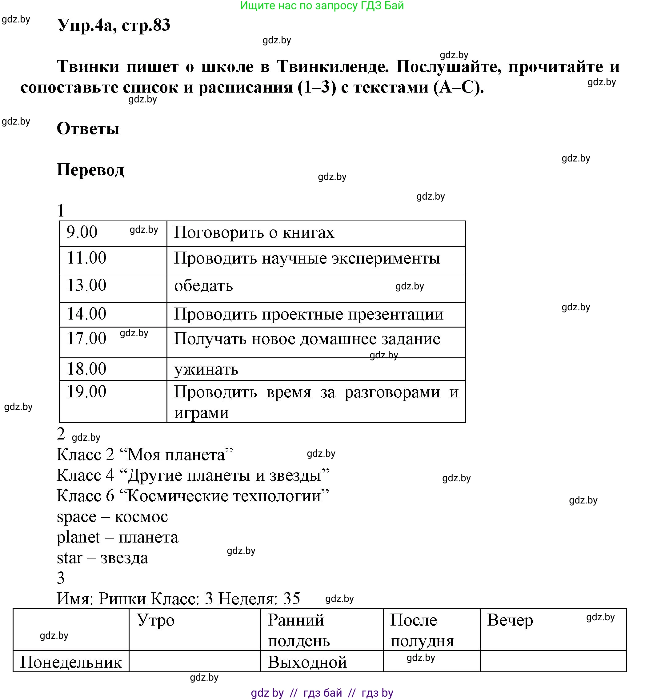 Английский язык (english), 4 класс Учебник (Student's book), авторы: Лапицкая Людмила Михайловна (Lapitskaya Ludmila), Седунова Наталья Михайловна (Sedunova Natalia), издательство Адукацыя i выхаванне, Минск, 2024, бирюзового цвета, Часть ( Part) 2, страница 83, номер 4, Решение 1