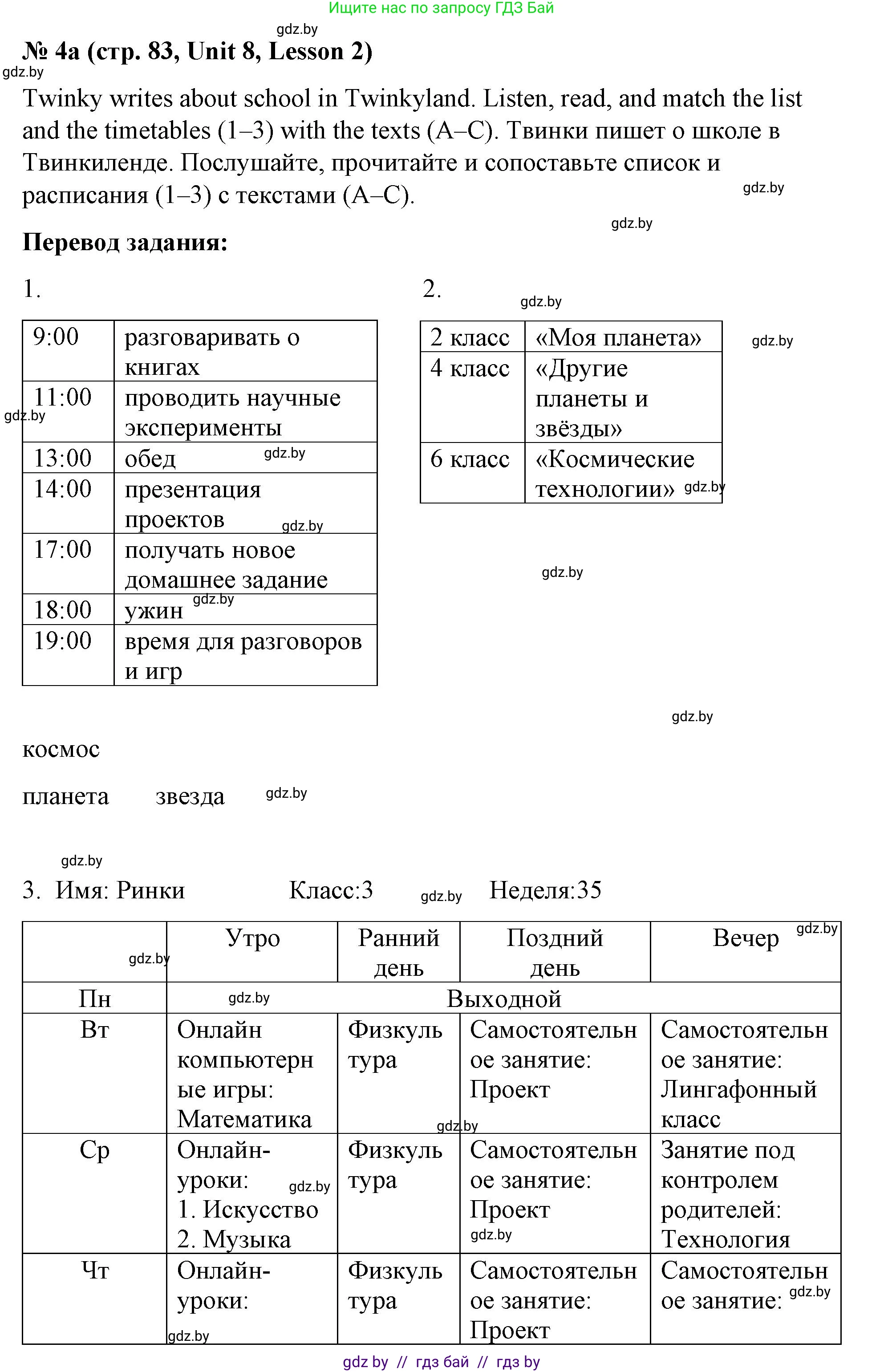Английский язык (english), 4 класс Учебник (Student's book), авторы: Лапицкая Людмила Михайловна (Lapitskaya Ludmila), Седунова Наталья Михайловна (Sedunova Natalia), издательство Адукацыя i выхаванне, Минск, 2024, бирюзового цвета, Часть ( Part) 2, страница 83, номер 4, Решение 2