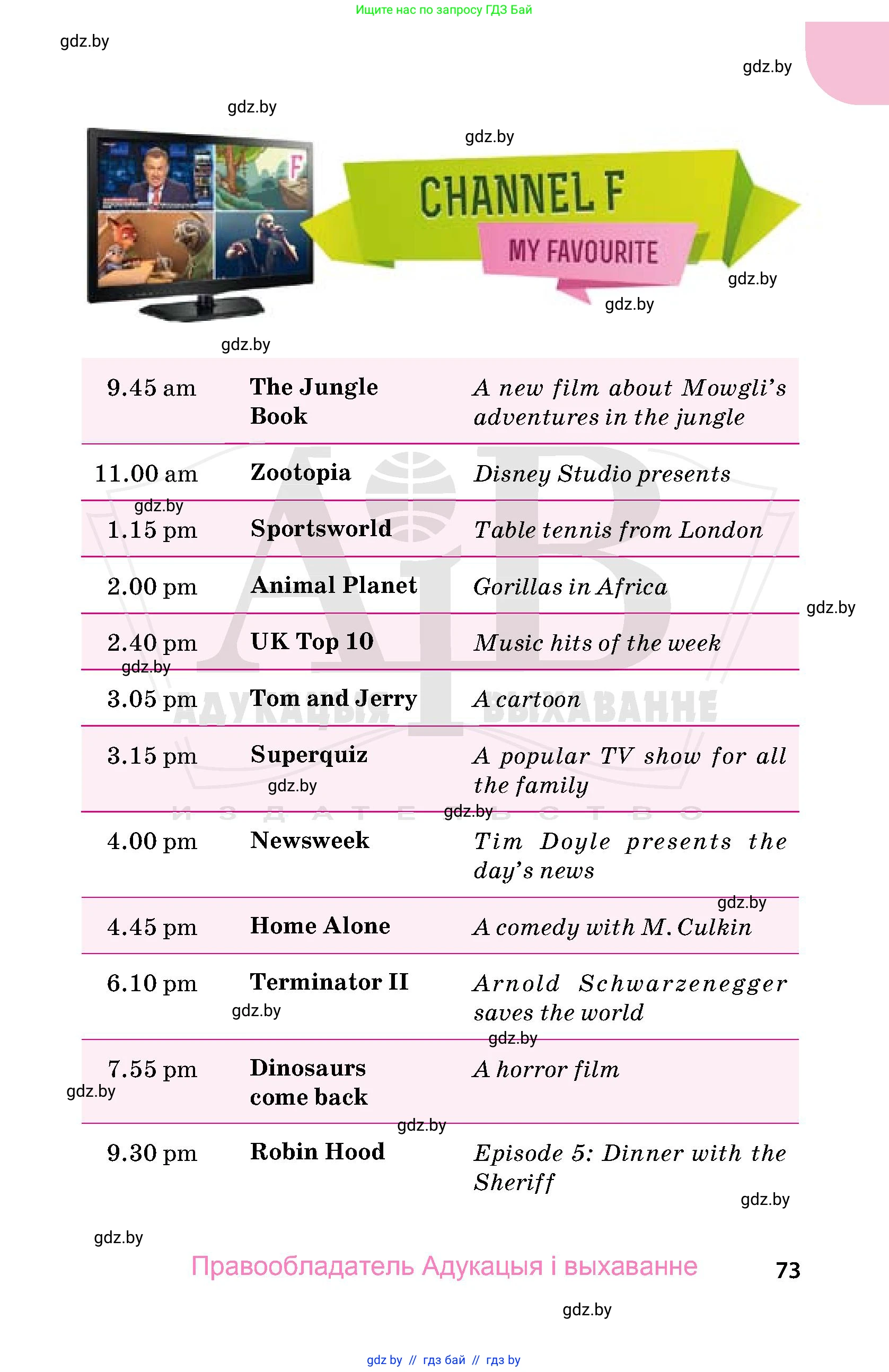 Английский язык (english), 5 класс Учебник, авторы: Демченко Наталья Валентиновна, Севрюкова Татьяна Юрьевна, Наумова Елена Георгиевна, Юхнель Наталья Валентиновна, Лапицкая Людмила Михайловна (Lapitskaya Ludmila), издательство Адукацыя i выхаванне, Минск, 2017, Часть ( Part) 2, страница 73