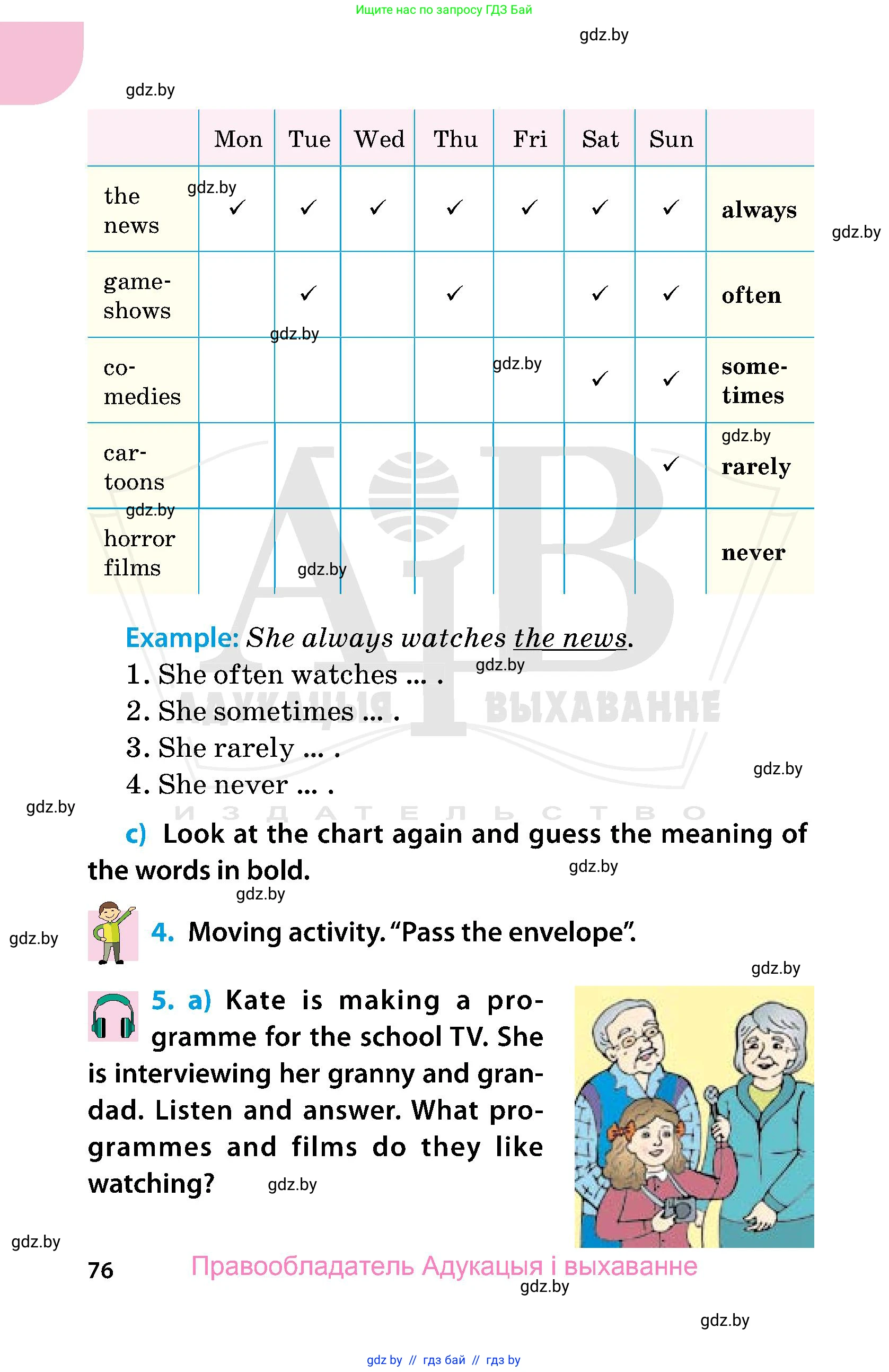 Английский язык (english), 5 класс Учебник, авторы: Демченко Наталья Валентиновна, Севрюкова Татьяна Юрьевна, Наумова Елена Георгиевна, Юхнель Наталья Валентиновна, Лапицкая Людмила Михайловна (Lapitskaya Ludmila), издательство Адукацыя i выхаванне, Минск, 2017, Часть ( Part) 1, страница 76