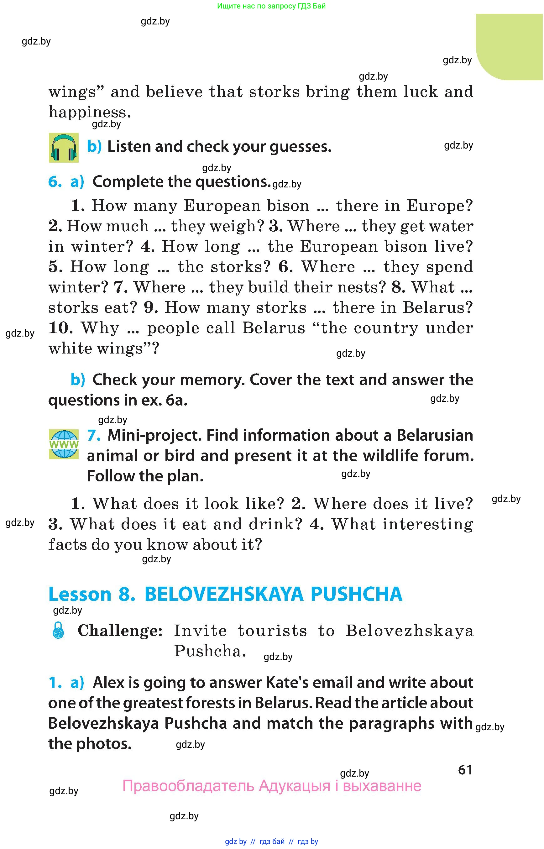 Английский язык (english), 5 класс Учебник, авторы: Демченко Наталья Валентиновна, Севрюкова Татьяна Юрьевна, Наумова Елена Георгиевна, Юхнель Наталья Валентиновна, Лапицкая Людмила Михайловна (Lapitskaya Ludmila), издательство Адукацыя i выхаванне, Минск, 2017, Часть ( Part) 2, страница 61