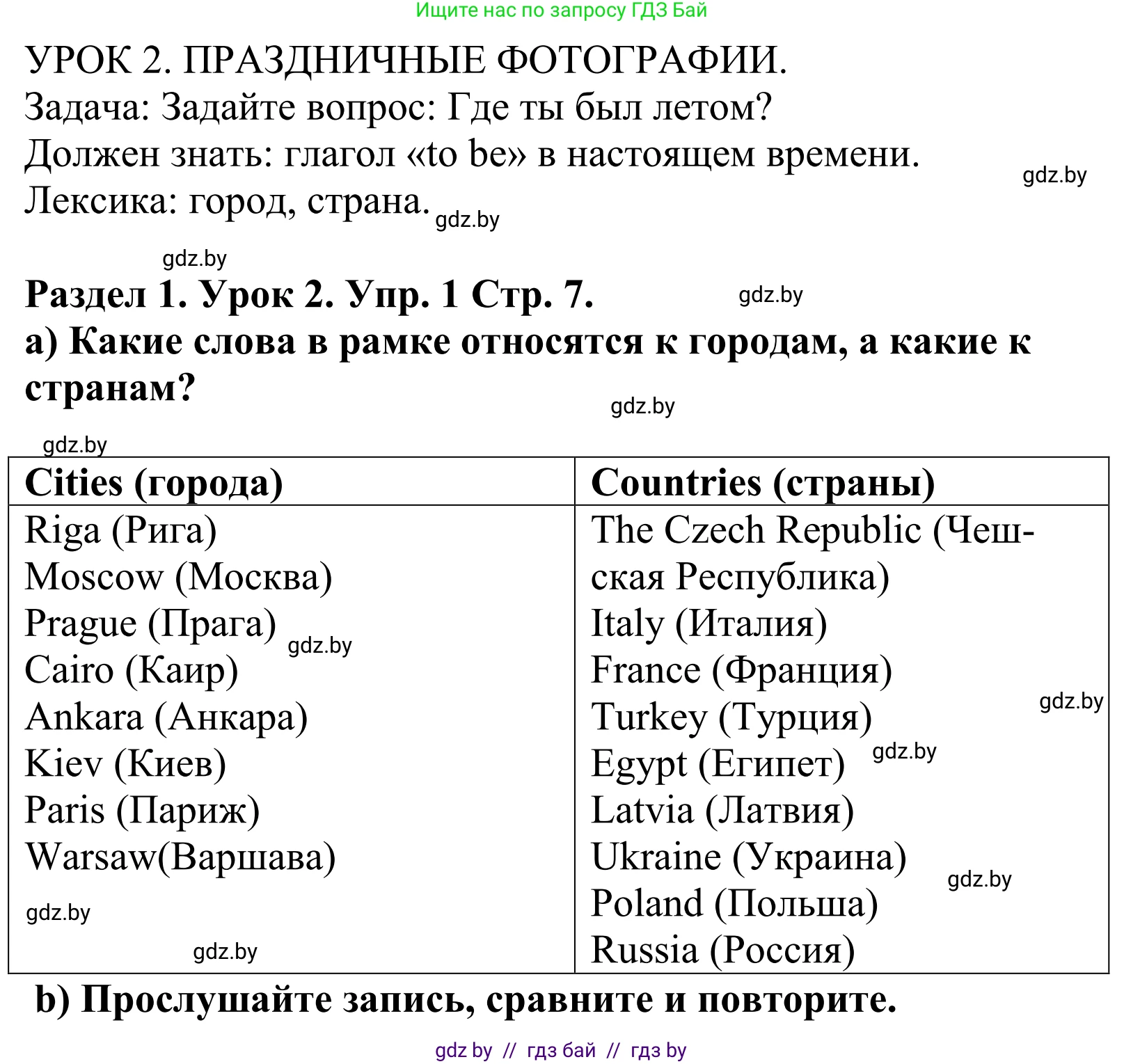 Английский язык (english), 5 класс Учебник, авторы: Демченко Наталья Валентиновна, Севрюкова Татьяна Юрьевна, Наумова Елена Георгиевна, Юхнель Наталья Валентиновна, Лапицкая Людмила Михайловна (Lapitskaya Ludmila), издательство Адукацыя i выхаванне, Минск, 2017, Часть ( Part) 1, страница 7, номер 1, Решение 2