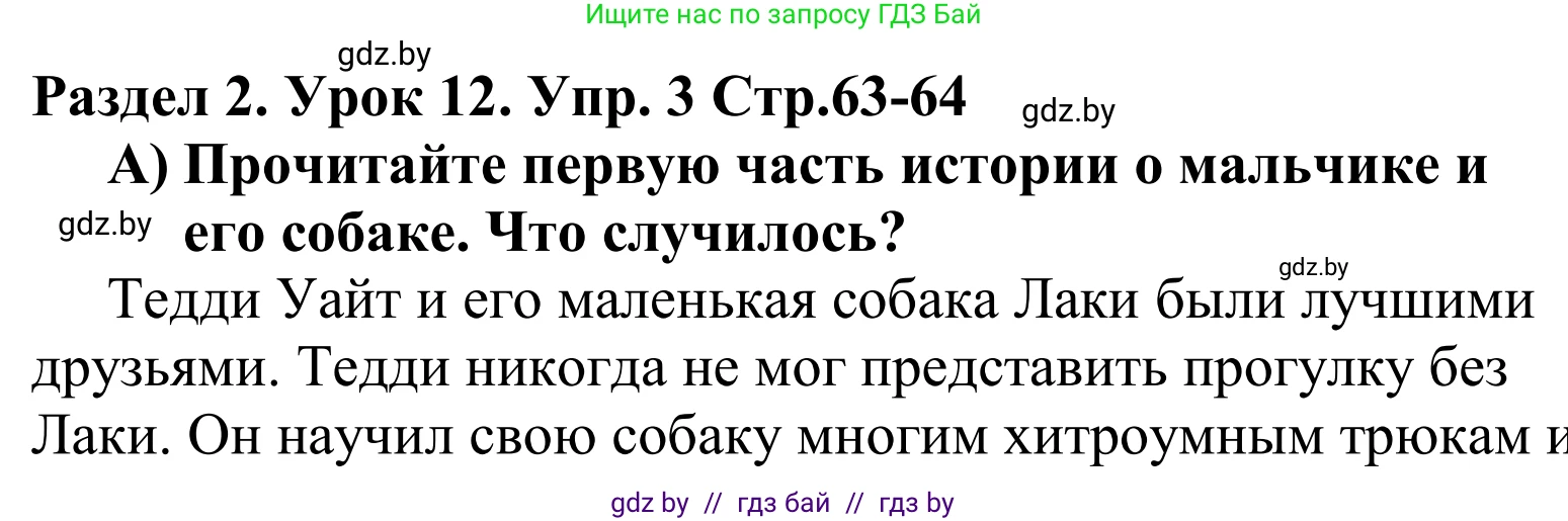 Английский язык (english), 5 класс Учебник, авторы: Демченко Наталья Валентиновна, Севрюкова Татьяна Юрьевна, Наумова Елена Георгиевна, Юхнель Наталья Валентиновна, Лапицкая Людмила Михайловна (Lapitskaya Ludmila), издательство Адукацыя i выхаванне, Минск, 2017, Часть ( Part) 1, страница 63, номер 3, Решение 2