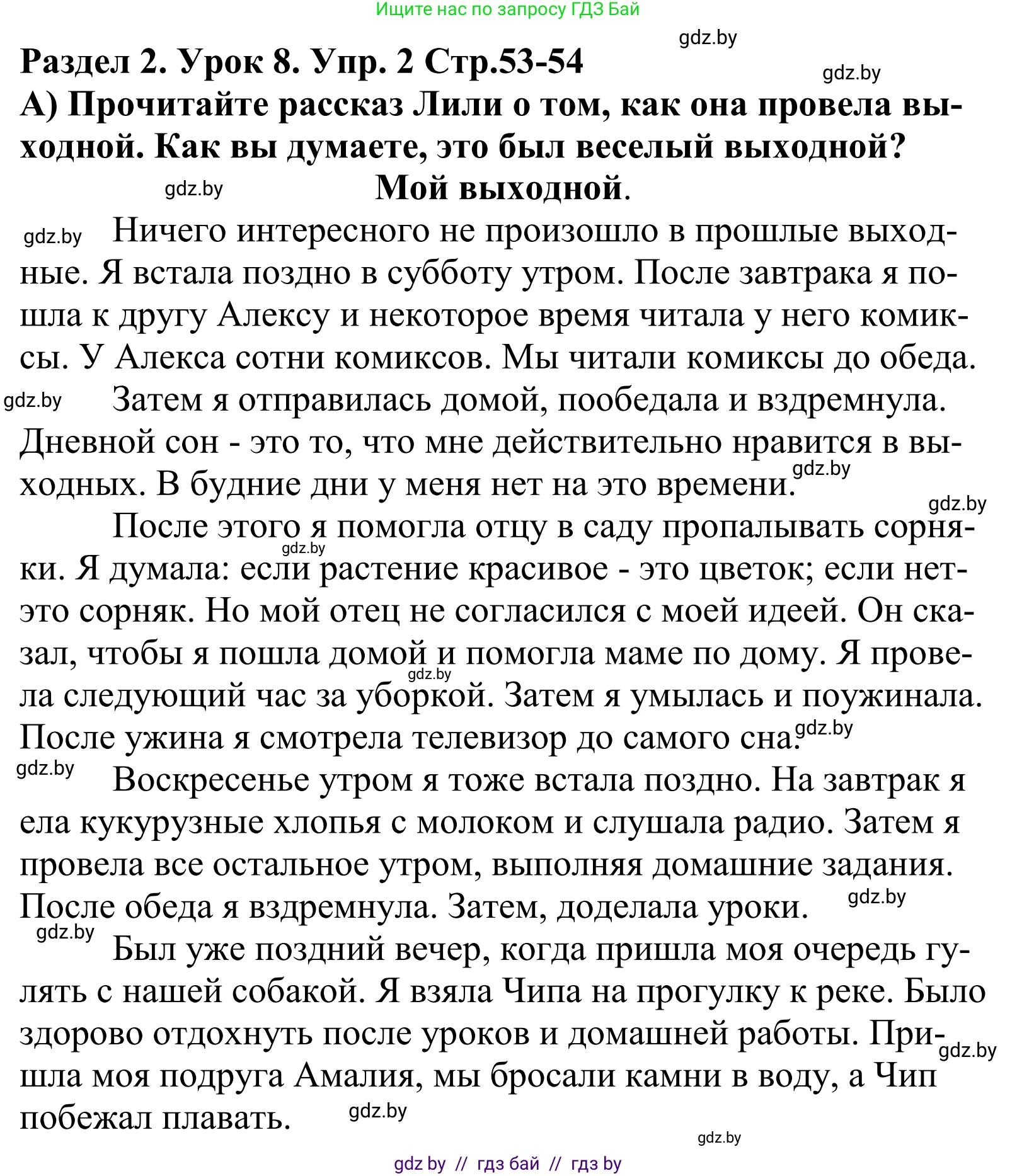 Английский язык (english), 5 класс Учебник, авторы: Демченко Наталья Валентиновна, Севрюкова Татьяна Юрьевна, Наумова Елена Георгиевна, Юхнель Наталья Валентиновна, Лапицкая Людмила Михайловна (Lapitskaya Ludmila), издательство Адукацыя i выхаванне, Минск, 2017, Часть ( Part) 1, страница 53, номер 2, Решение 2