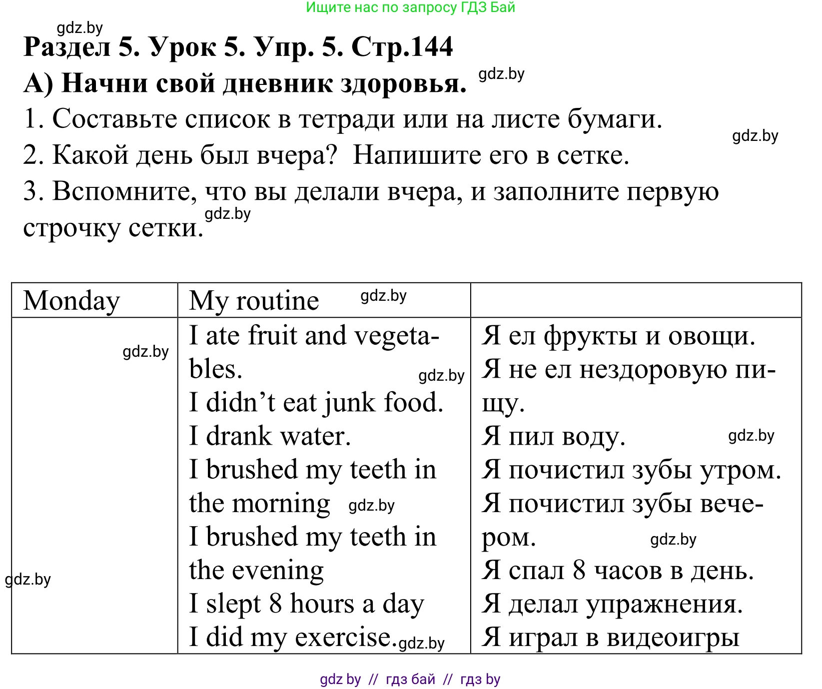 Английский язык (english), 5 класс Учебник, авторы: Демченко Наталья Валентиновна, Севрюкова Татьяна Юрьевна, Наумова Елена Георгиевна, Юхнель Наталья Валентиновна, Лапицкая Людмила Михайловна (Lapitskaya Ludmila), издательство Адукацыя i выхаванне, Минск, 2017, Часть ( Part) 1, страница 144, номер 5, Решение 2