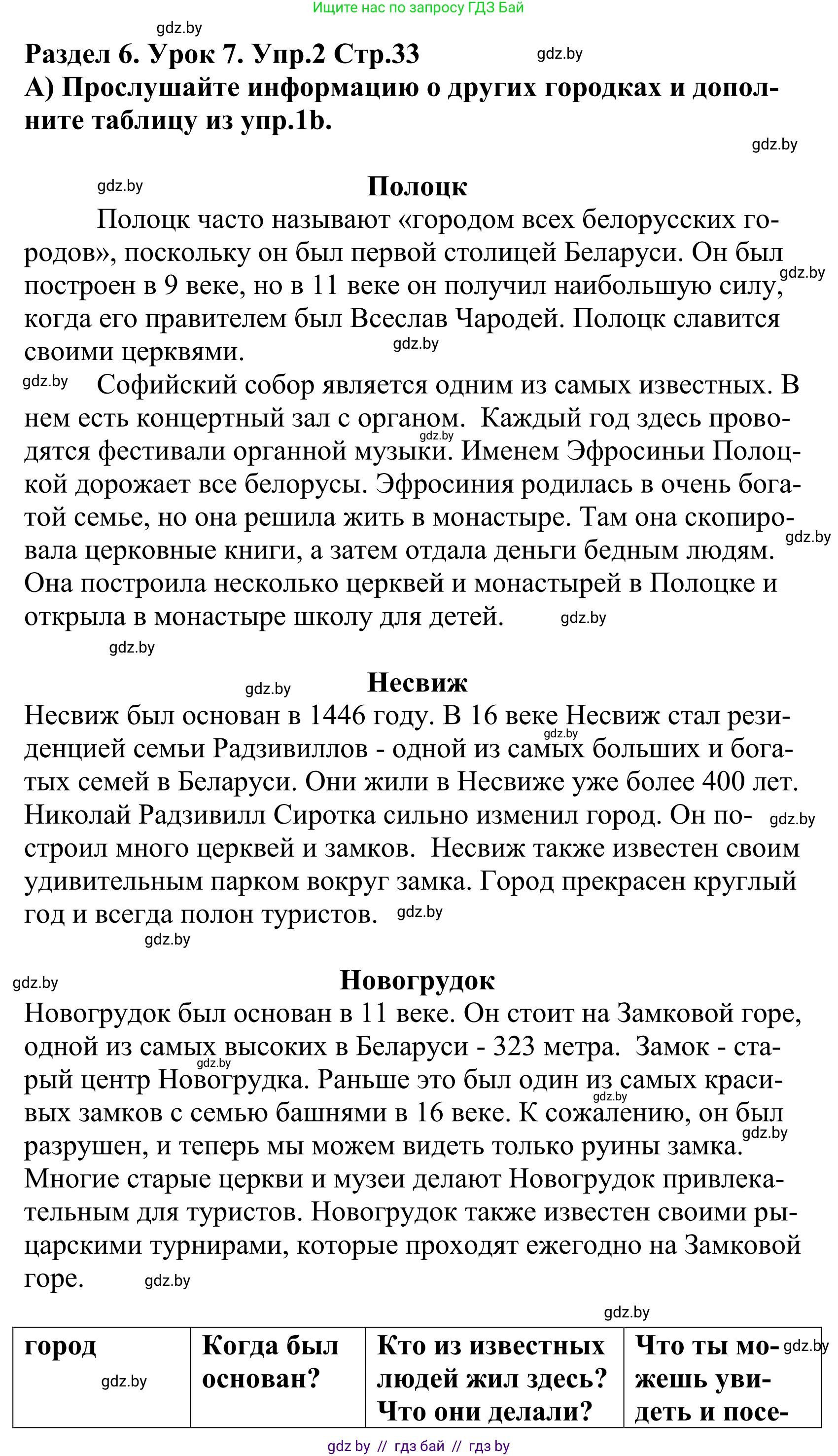 Английский язык (english), 5 класс Учебник, авторы: Демченко Наталья Валентиновна, Севрюкова Татьяна Юрьевна, Наумова Елена Георгиевна, Юхнель Наталья Валентиновна, Лапицкая Людмила Михайловна (Lapitskaya Ludmila), издательство Адукацыя i выхаванне, Минск, 2017, Часть ( Part) 2, страница 33, номер 2, Решение 2