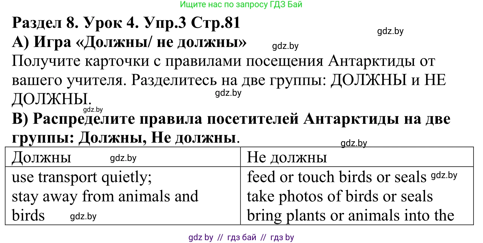 Английский язык (english), 5 класс Учебник, авторы: Демченко Наталья Валентиновна, Севрюкова Татьяна Юрьевна, Наумова Елена Георгиевна, Юхнель Наталья Валентиновна, Лапицкая Людмила Михайловна (Lapitskaya Ludmila), издательство Адукацыя i выхаванне, Минск, 2017, Часть ( Part) 2, страница 81, номер 3, Решение 2