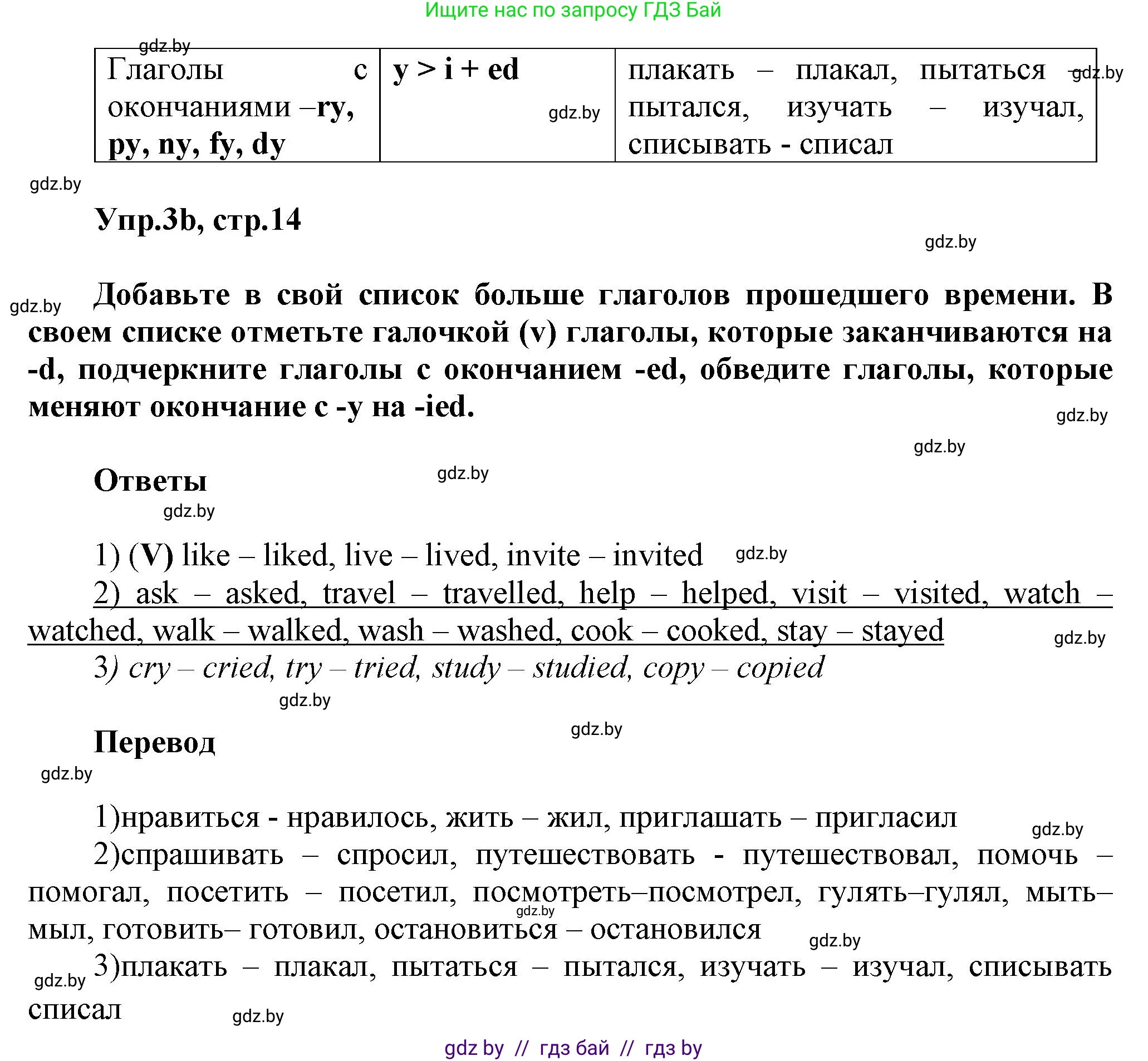 Английский язык (english), 5 класс Учебник, авторы: Демченко Наталья Валентиновна, Севрюкова Татьяна Юрьевна, Наумова Елена Георгиевна, Юхнель Наталья Валентиновна, Лапицкая Людмила Михайловна (Lapitskaya Ludmila), издательство Адукацыя i выхаванне, Минск, 2017, Часть ( Part) 1, страница 14, номер 3, Решение 1 (продолжение 2)