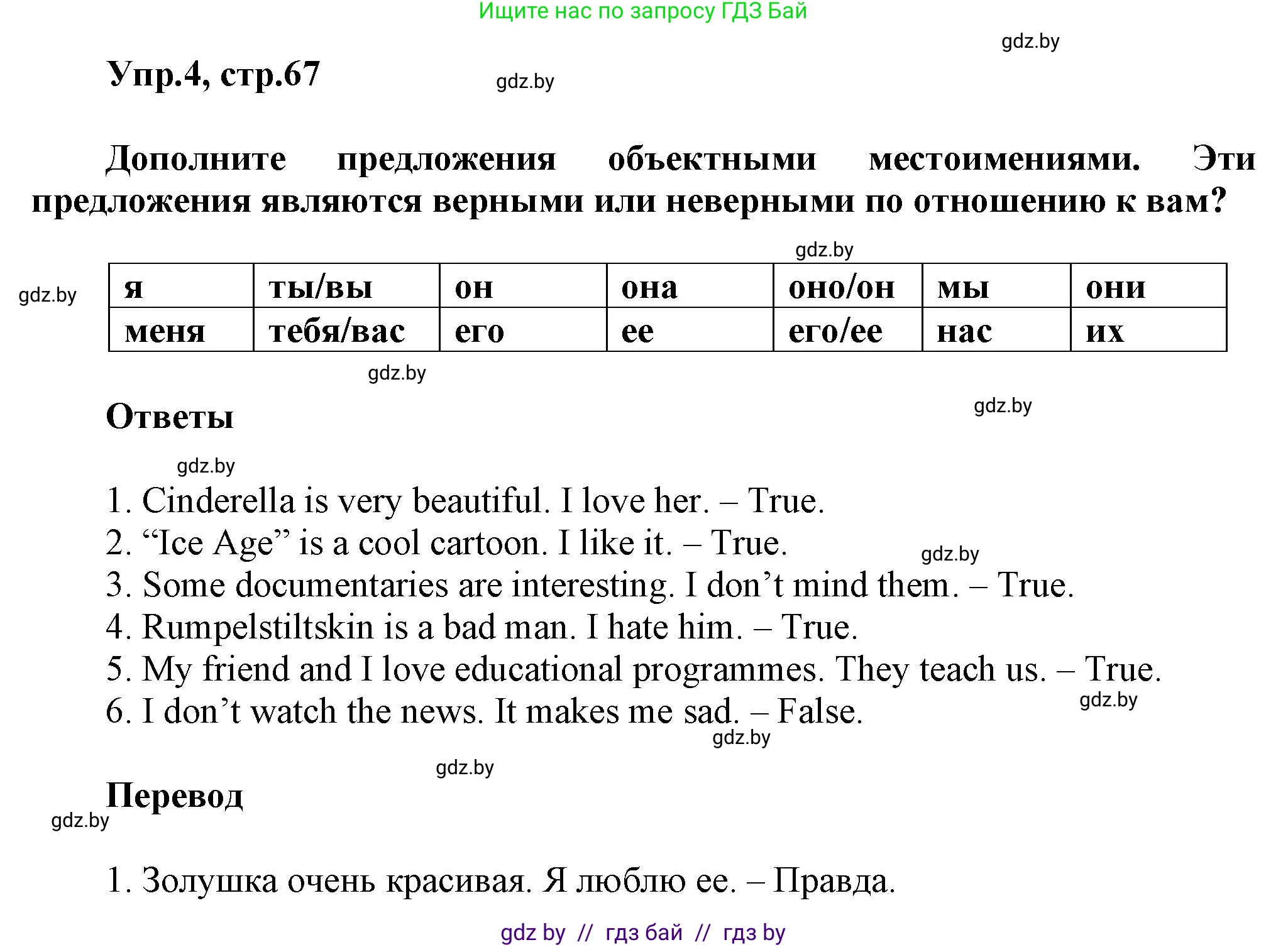 Английский язык (english), 5 класс Учебник, авторы: Демченко Наталья Валентиновна, Севрюкова Татьяна Юрьевна, Наумова Елена Георгиевна, Юхнель Наталья Валентиновна, Лапицкая Людмила Михайловна (Lapitskaya Ludmila), издательство Адукацыя i выхаванне, Минск, 2017, Часть ( Part) 1, страница 67, номер 4, Решение 1