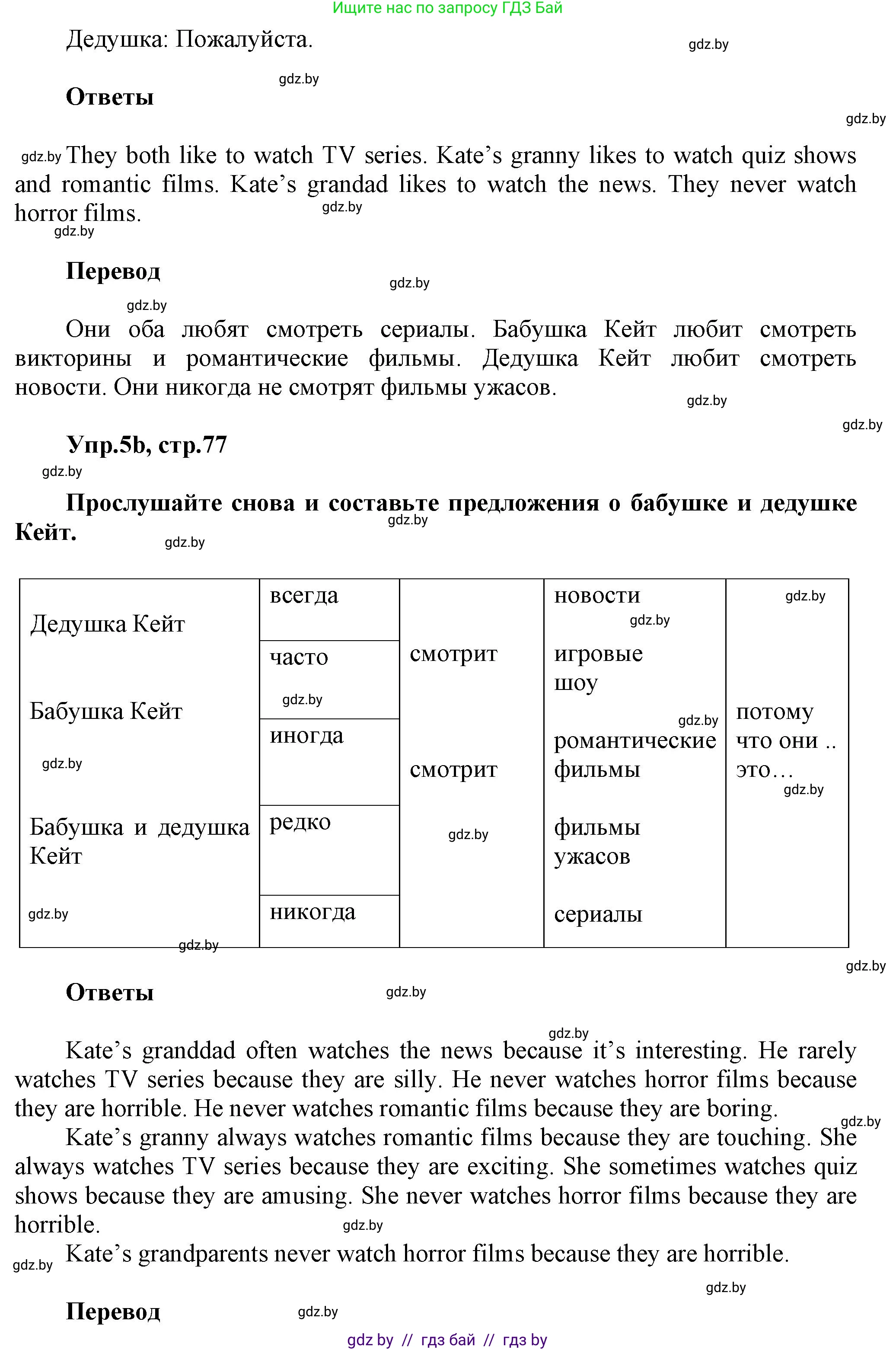 Английский язык (english), 5 класс Учебник, авторы: Демченко Наталья Валентиновна, Севрюкова Татьяна Юрьевна, Наумова Елена Георгиевна, Юхнель Наталья Валентиновна, Лапицкая Людмила Михайловна (Lapitskaya Ludmila), издательство Адукацыя i выхаванне, Минск, 2017, Часть ( Part) 1, страница 76, номер 5, Решение 1 (продолжение 3)