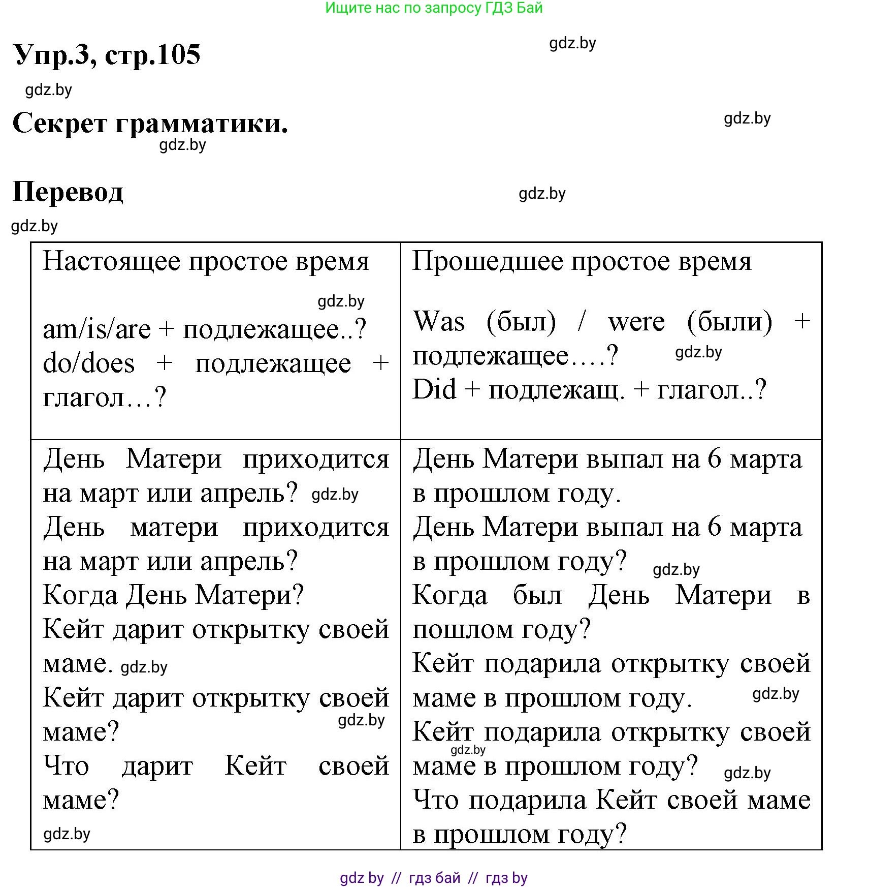 Английский язык (english), 5 класс Учебник, авторы: Демченко Наталья Валентиновна, Севрюкова Татьяна Юрьевна, Наумова Елена Георгиевна, Юхнель Наталья Валентиновна, Лапицкая Людмила Михайловна (Lapitskaya Ludmila), издательство Адукацыя i выхаванне, Минск, 2017, Часть ( Part) 1, страница 105, номер 3, Решение 1
