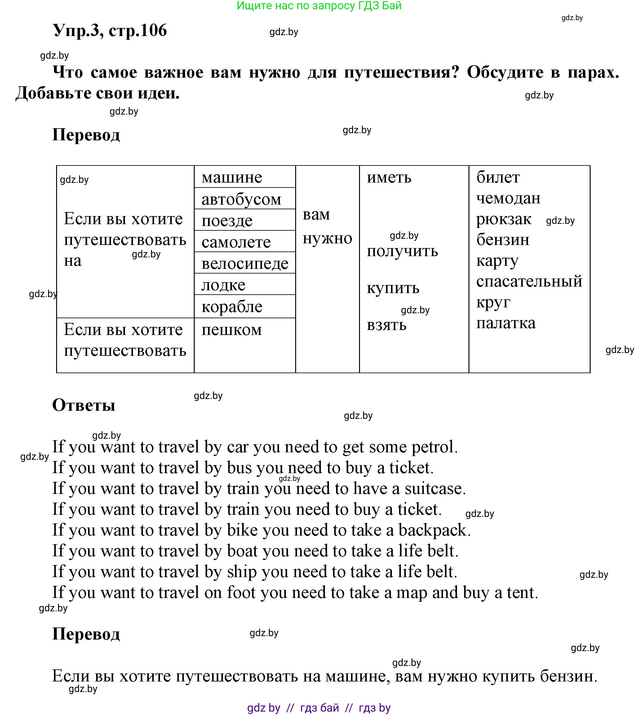Английский язык (english), 5 класс Учебник, авторы: Демченко Наталья Валентиновна, Севрюкова Татьяна Юрьевна, Наумова Елена Георгиевна, Юхнель Наталья Валентиновна, Лапицкая Людмила Михайловна (Lapitskaya Ludmila), издательство Адукацыя i выхаванне, Минск, 2017, Часть ( Part) 2, страница 106, номер 3, Решение 1