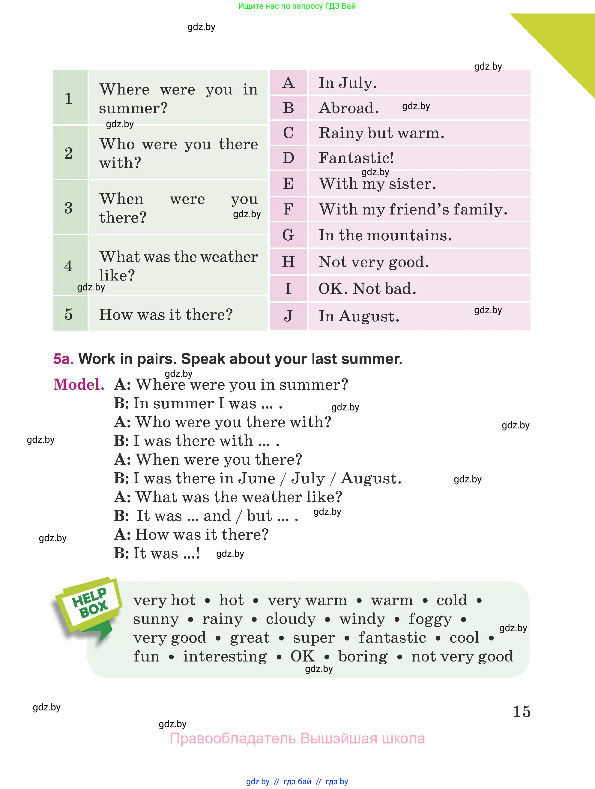 Английский язык (english), 5 класс Учебник (Student's book), авторы: Лапицкая Людмила Михайловна (Lapitskaya Ludmila), Калишевич Алла Ивановна, Севрюкова Татьяна Юрьевна, Седунова Наталья Михайловна (Sedunova Natalia), издательство Вышэйшая школа, Минск, 2020, Часть 1, страница 15