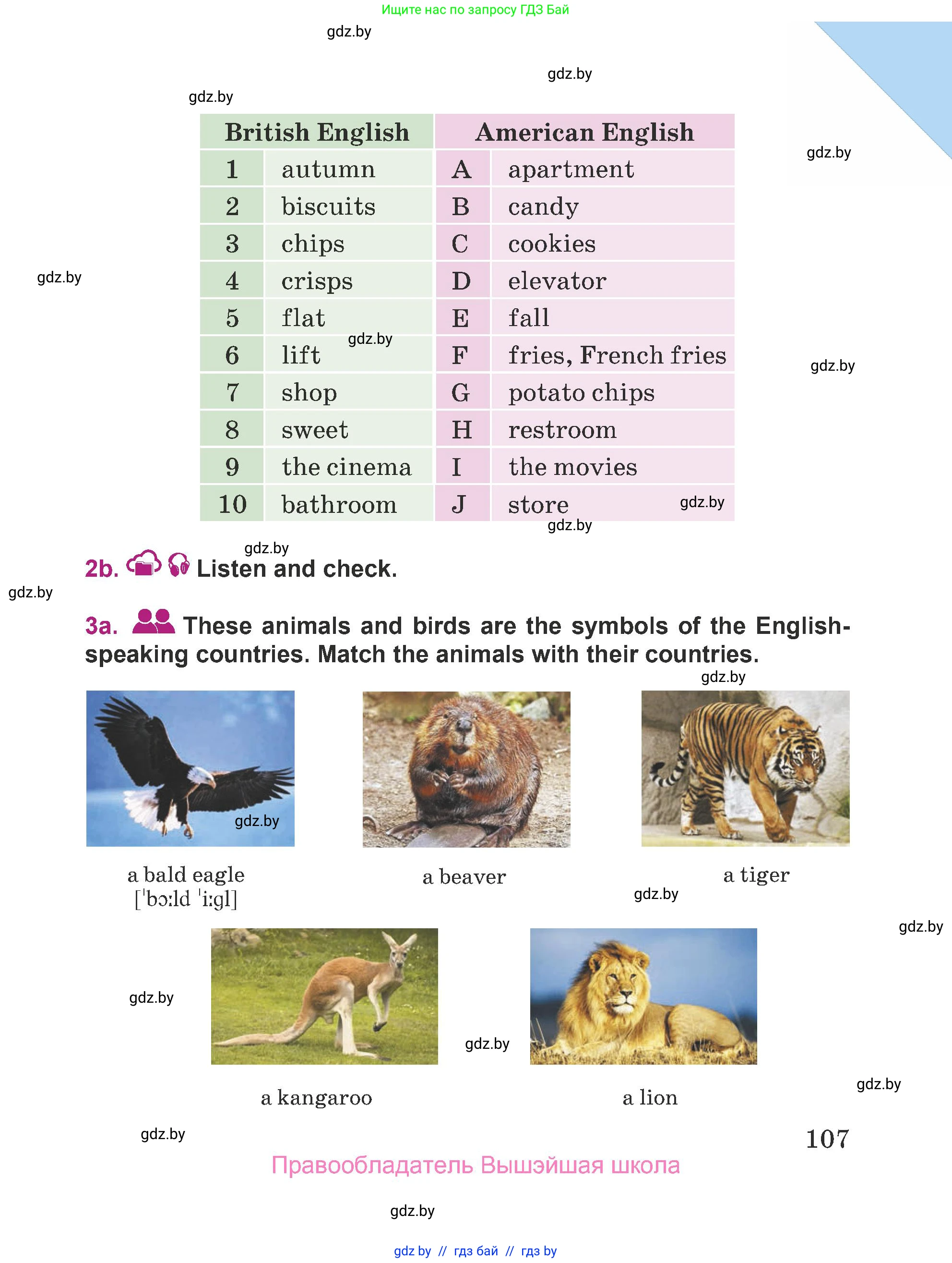 Английский язык (english), 5 класс Учебник (Student's book), авторы: Лапицкая Людмила Михайловна (Lapitskaya Ludmila), Калишевич Алла Ивановна, Севрюкова Татьяна Юрьевна, Седунова Наталья Михайловна (Sedunova Natalia), издательство Вышэйшая школа, Минск, 2020, Часть 1, страница 107