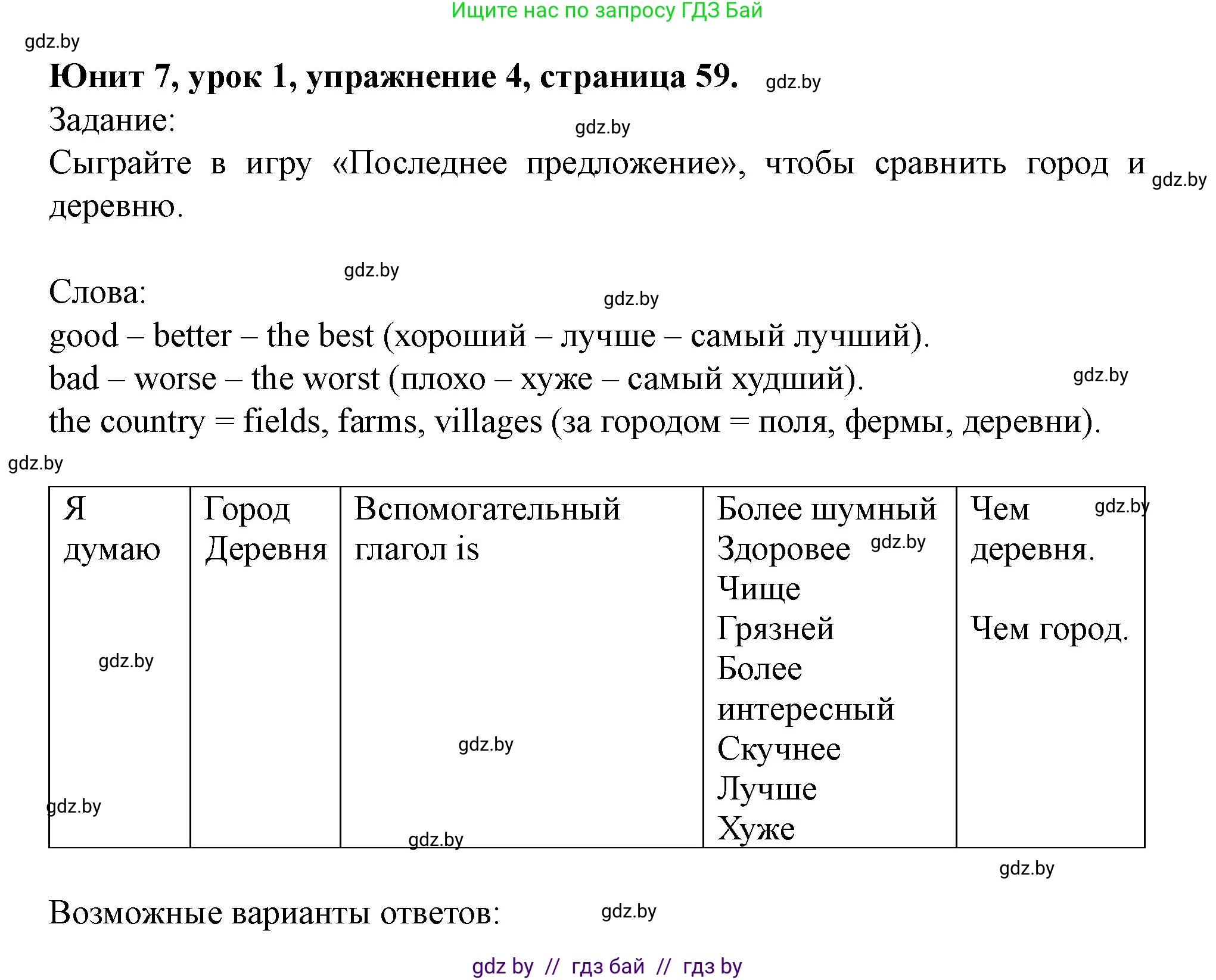 Английский язык (english), 5 класс Учебник (Student's book), авторы: Лапицкая Людмила Михайловна (Lapitskaya Ludmila), Калишевич Алла Ивановна, Севрюкова Татьяна Юрьевна, Седунова Наталья Михайловна (Sedunova Natalia), издательство Вышэйшая школа, Минск, 2020, Часть 2, страница 59, номер 4, Решение 1
