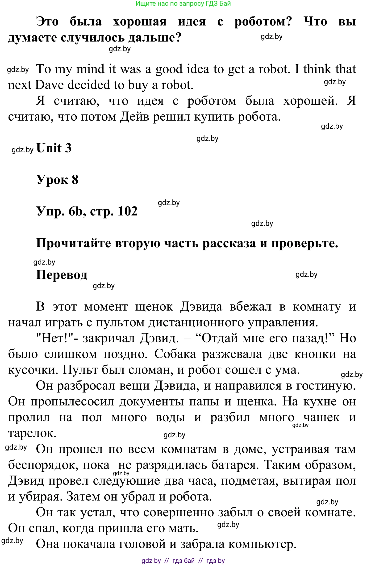 Английский язык (english), 6 класс Учебник, авторы: Демченко Наталья Валентиновна, Севрюкова Татьяна Юрьевна, Юхнель Наталья Валентиновна, Наумова Елена Георгиевна, Рыбалко О Н, Манешина А В, Маслёнченко Н А, издательство Вышэйшая школа, Минск, 2018, красного цвета, Часть 1, страница 102, номер 6, Решение (продолжение 2)