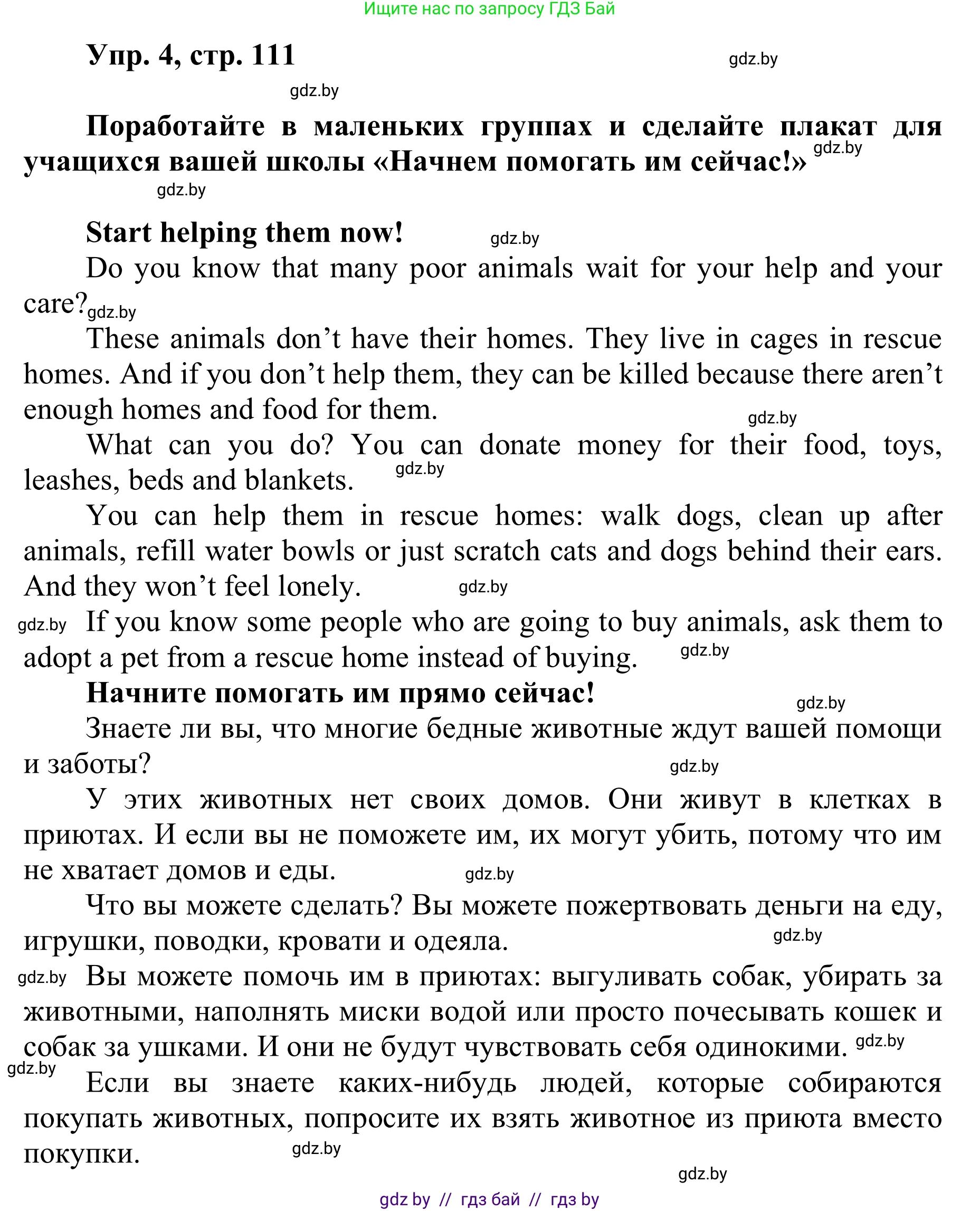 Английский язык (english), 6 класс Учебник, авторы: Демченко Наталья Валентиновна, Севрюкова Татьяна Юрьевна, Юхнель Наталья Валентиновна, Наумова Елена Георгиевна, Рыбалко О Н, Манешина А В, Маслёнченко Н А, издательство Вышэйшая школа, Минск, 2018, красного цвета, Часть 2, страница 111, номер 4, Решение