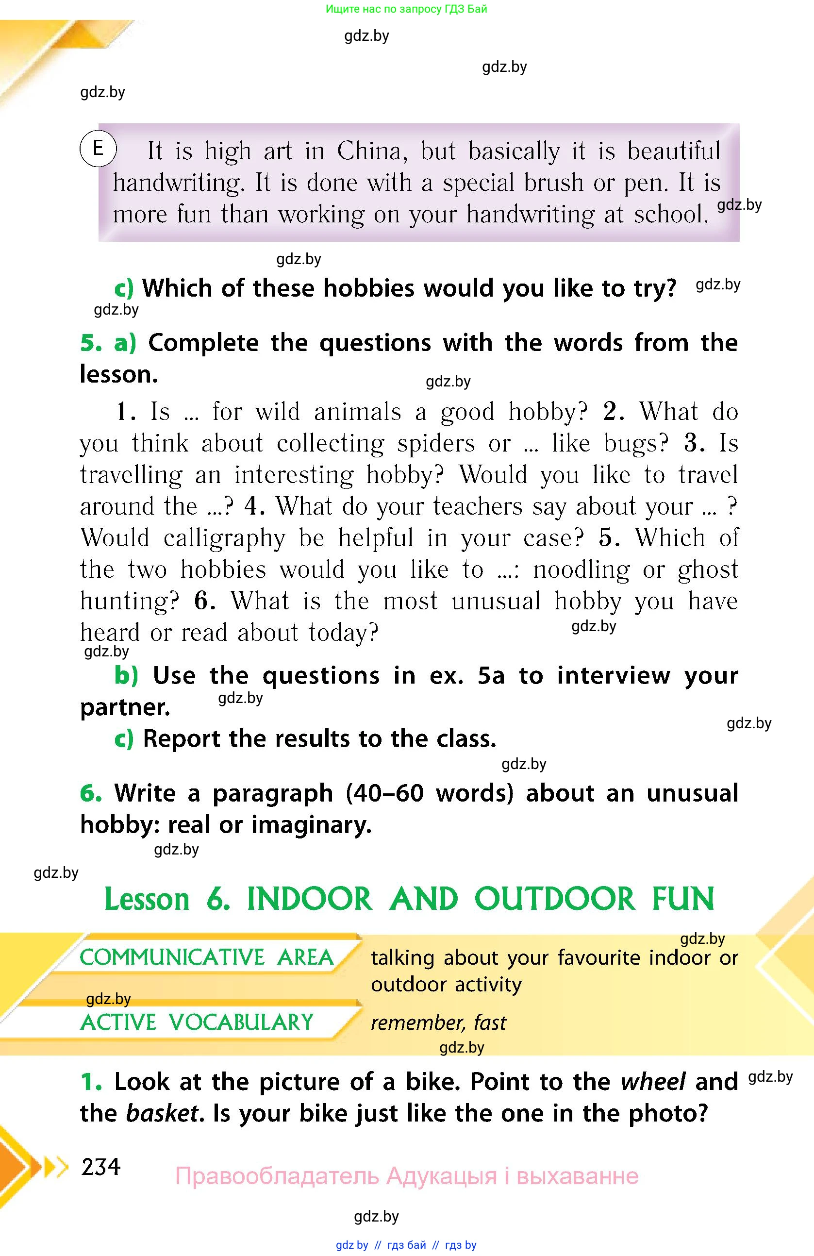 Английский язык (english), 6 класс Учебник, авторы: Юхнель Наталья Валентиновна, Наумова Елена Георгиевна, Малиновская Елена Александровна, издательство Адукацыя i выхаванне, Минск, 2021, страница 234