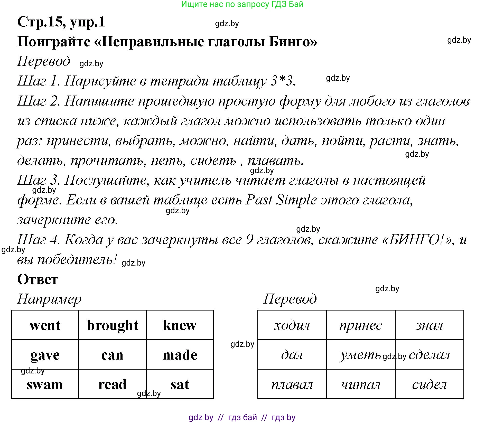 Английский язык (english), 6 класс Учебник, авторы: Юхнель Наталья Валентиновна, Наумова Елена Георгиевна, Малиновская Елена Александровна, издательство Адукацыя i выхаванне, Минск, 2021, страница 15, номер 1, Решение