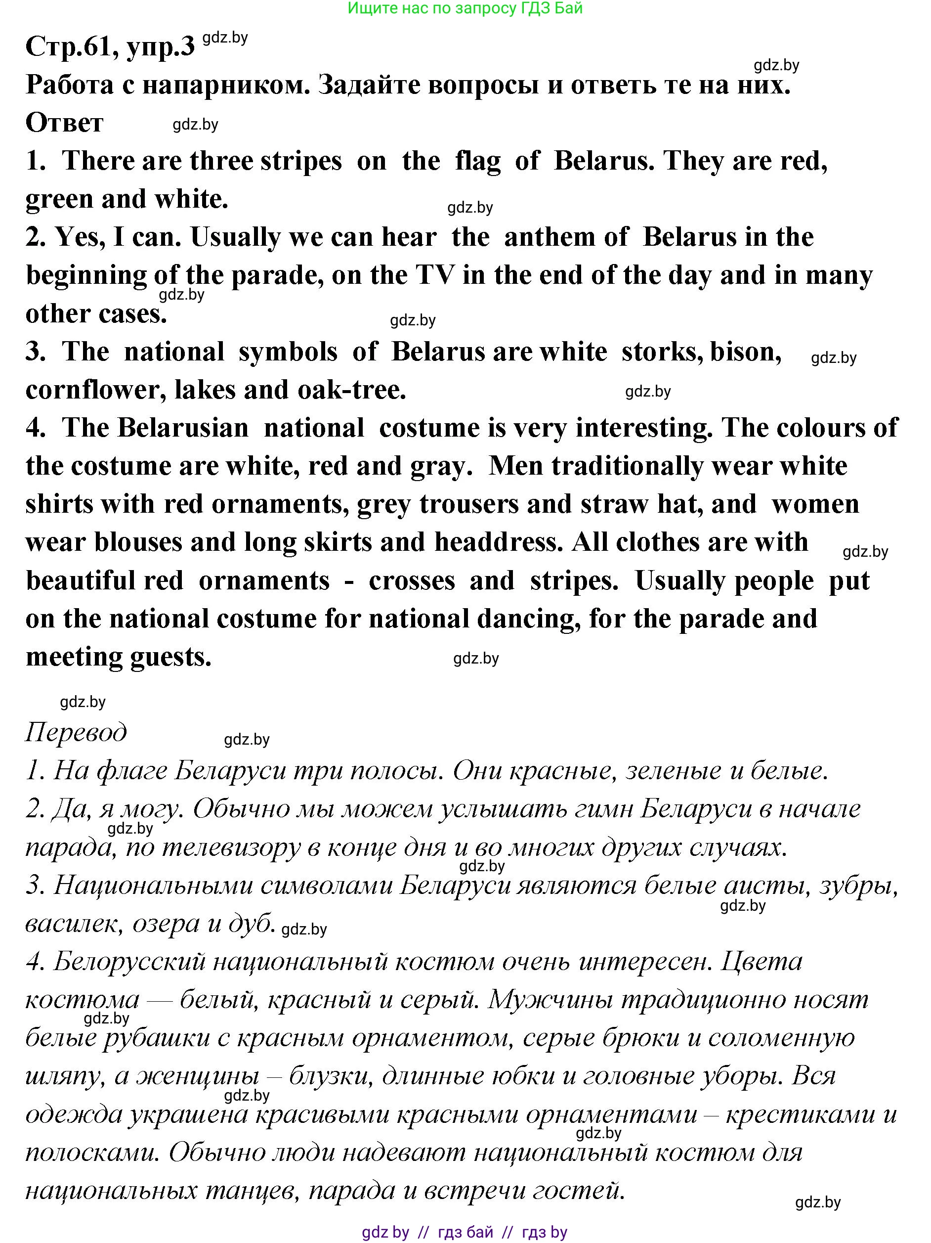 Английский язык (english), 6 класс Учебник, авторы: Юхнель Наталья Валентиновна, Наумова Елена Георгиевна, Малиновская Елена Александровна, издательство Адукацыя i выхаванне, Минск, 2021, страница 61, номер 3, Решение