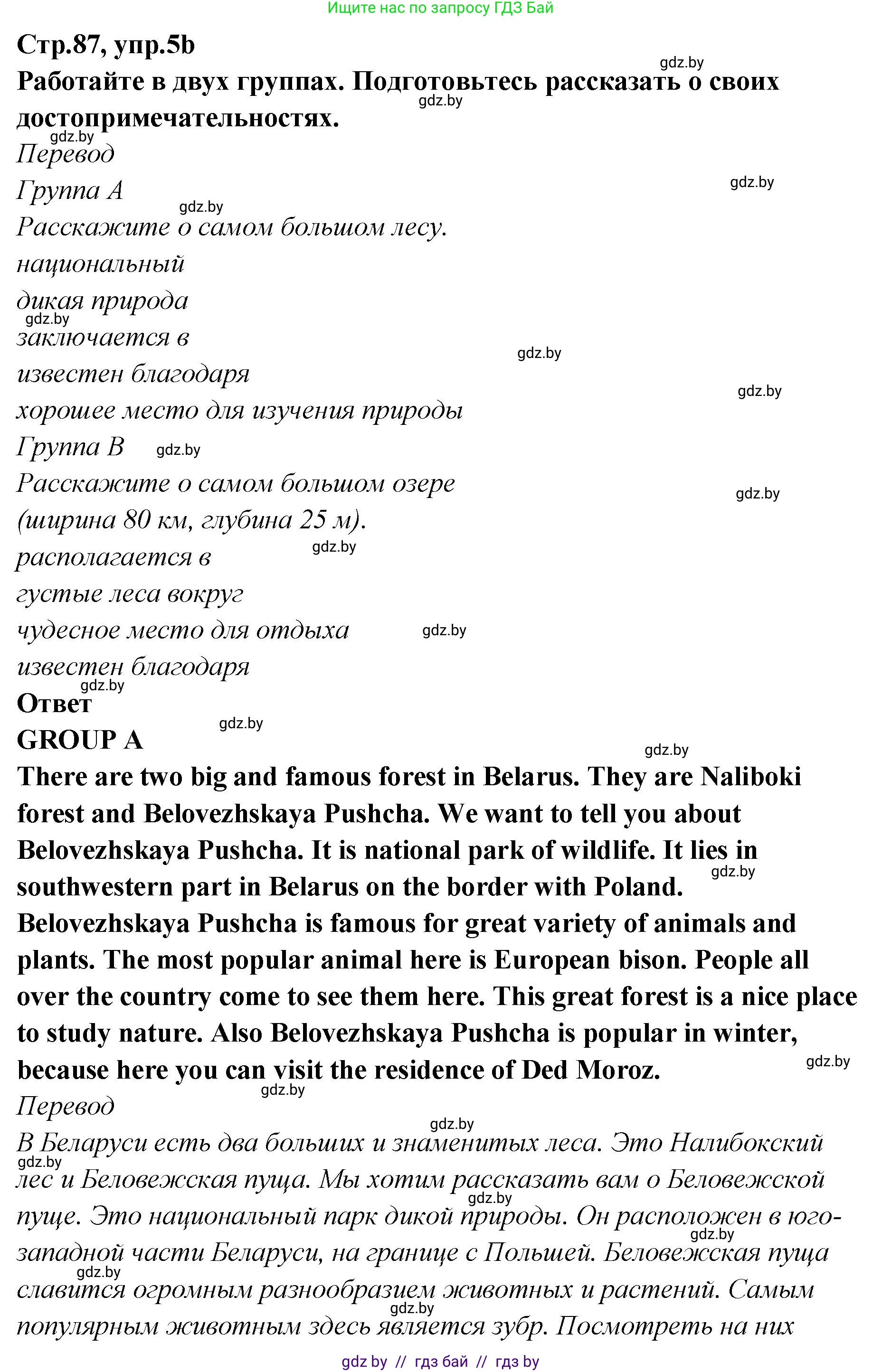Английский язык (english), 6 класс Учебник, авторы: Юхнель Наталья Валентиновна, Наумова Елена Георгиевна, Малиновская Елена Александровна, издательство Адукацыя i выхаванне, Минск, 2021, страница 87, номер 5, Решение (продолжение 2)