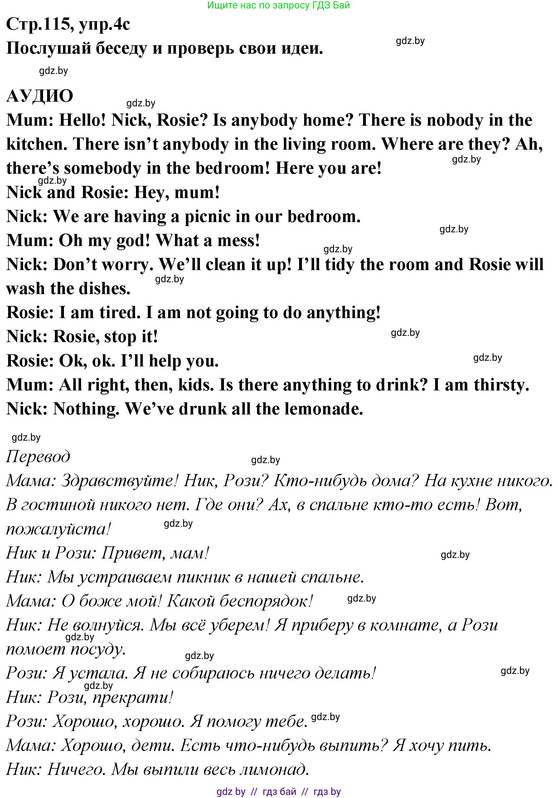 Английский язык (english), 6 класс Учебник, авторы: Юхнель Наталья Валентиновна, Наумова Елена Георгиевна, Малиновская Елена Александровна, издательство Адукацыя i выхаванне, Минск, 2021, страница 115, номер 4, Решение (продолжение 2)