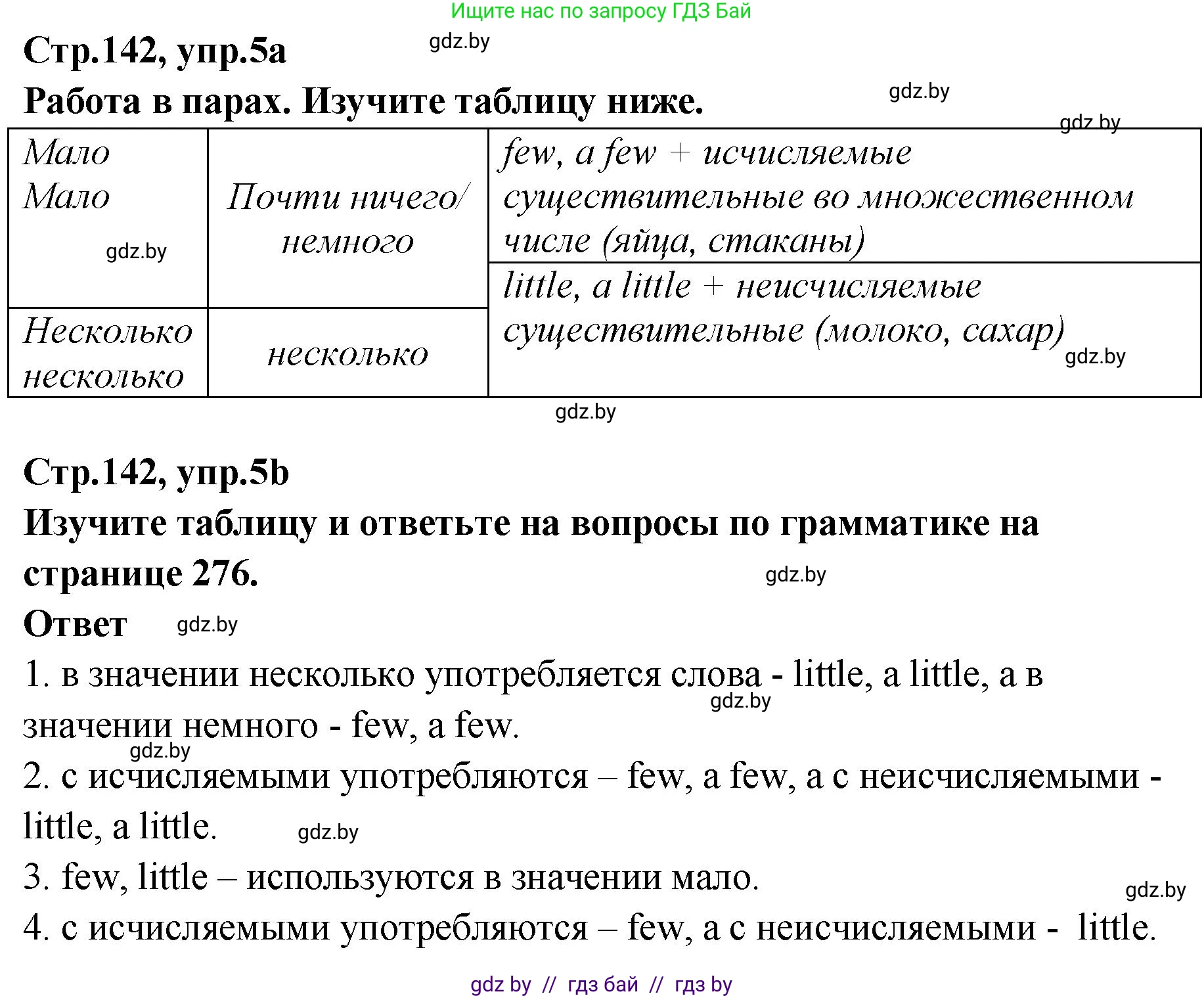 Английский язык (english), 6 класс Учебник, авторы: Юхнель Наталья Валентиновна, Наумова Елена Георгиевна, Малиновская Елена Александровна, издательство Адукацыя i выхаванне, Минск, 2021, страница 142, номер 5, Решение