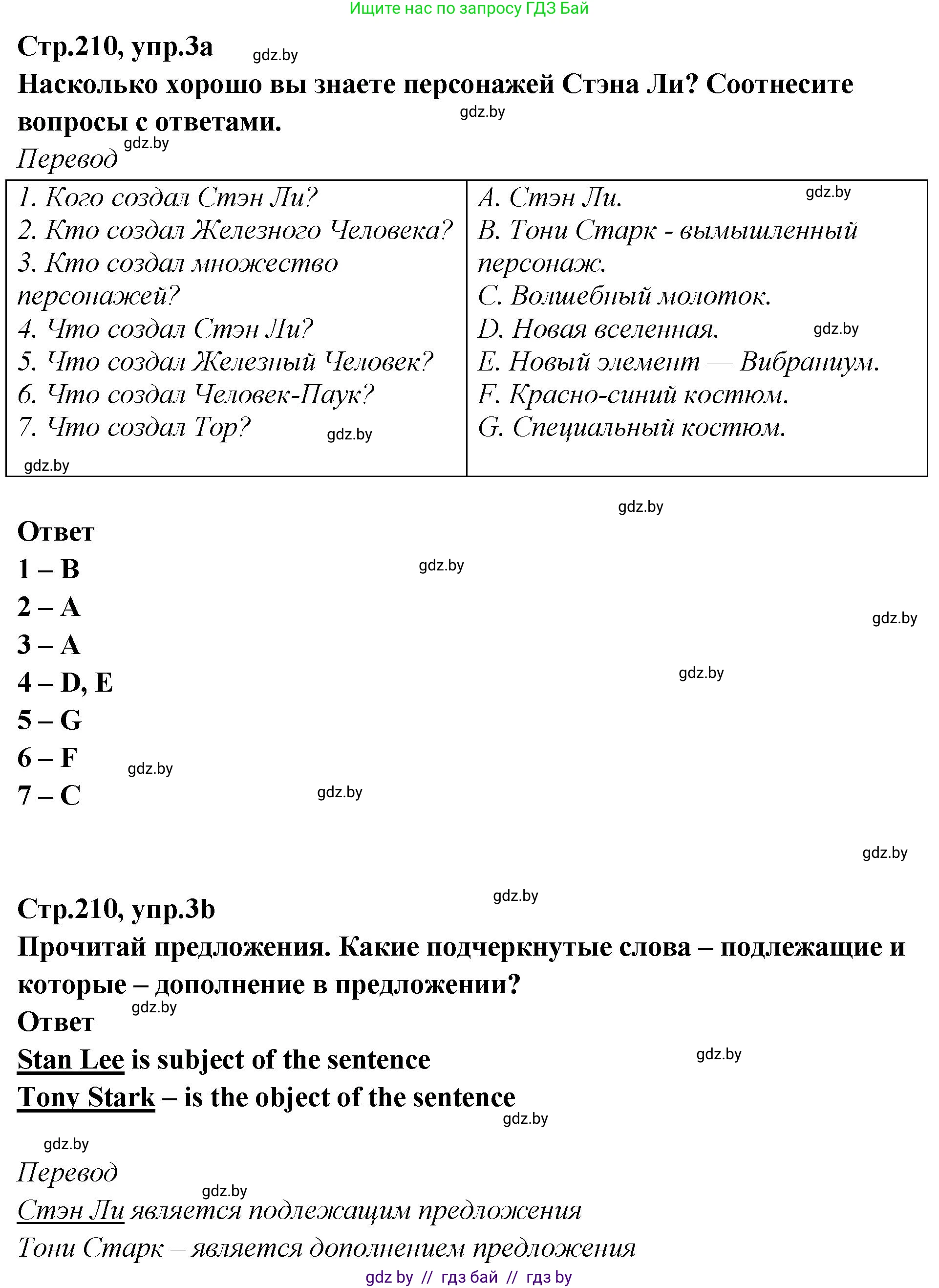 Английский язык (english), 6 класс Учебник, авторы: Юхнель Наталья Валентиновна, Наумова Елена Георгиевна, Малиновская Елена Александровна, издательство Адукацыя i выхаванне, Минск, 2021, страница 210, номер 3, Решение