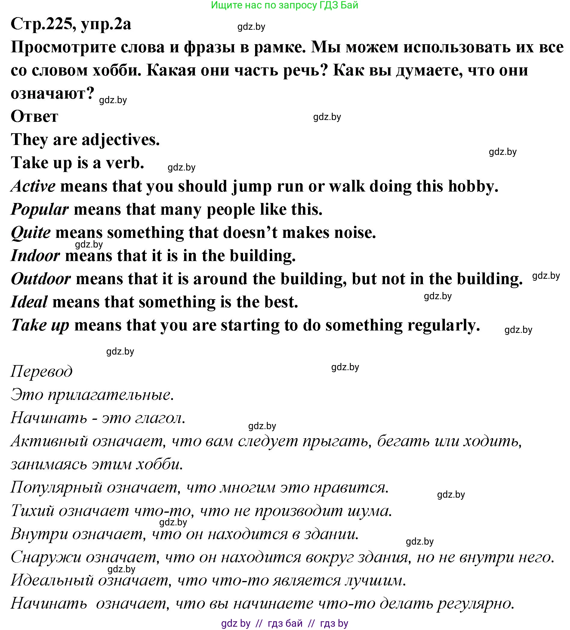 Английский язык (english), 6 класс Учебник, авторы: Юхнель Наталья Валентиновна, Наумова Елена Георгиевна, Малиновская Елена Александровна, издательство Адукацыя i выхаванне, Минск, 2021, страница 225, номер 2, Решение