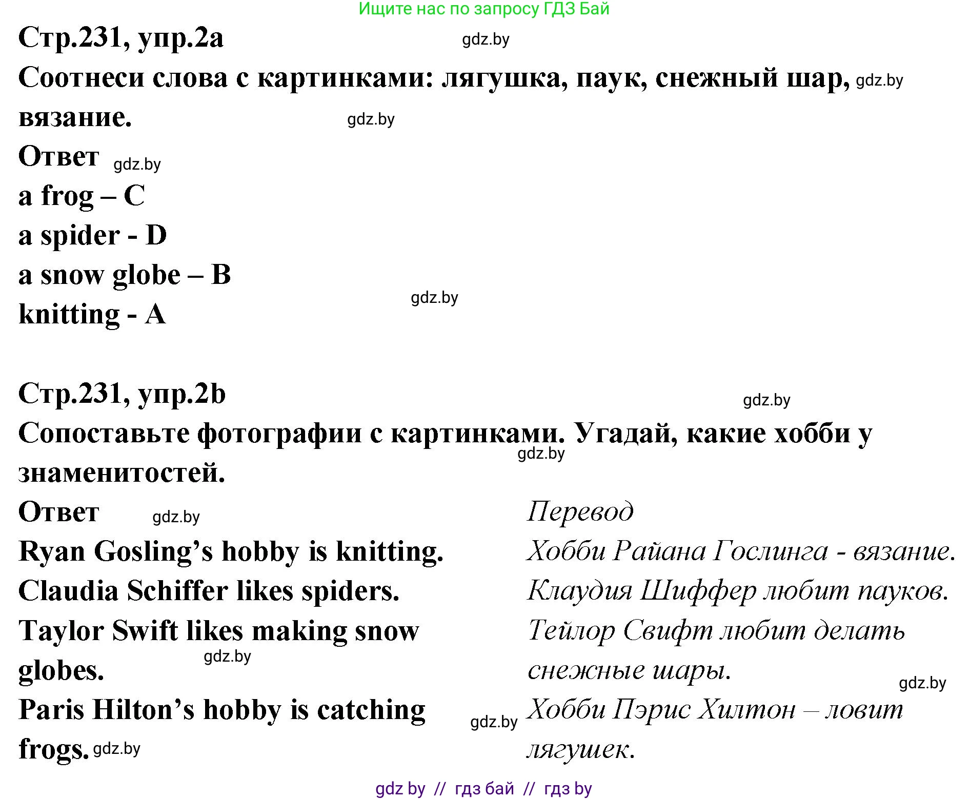 Английский язык (english), 6 класс Учебник, авторы: Юхнель Наталья Валентиновна, Наумова Елена Георгиевна, Малиновская Елена Александровна, издательство Адукацыя i выхаванне, Минск, 2021, страница 231, номер 2, Решение