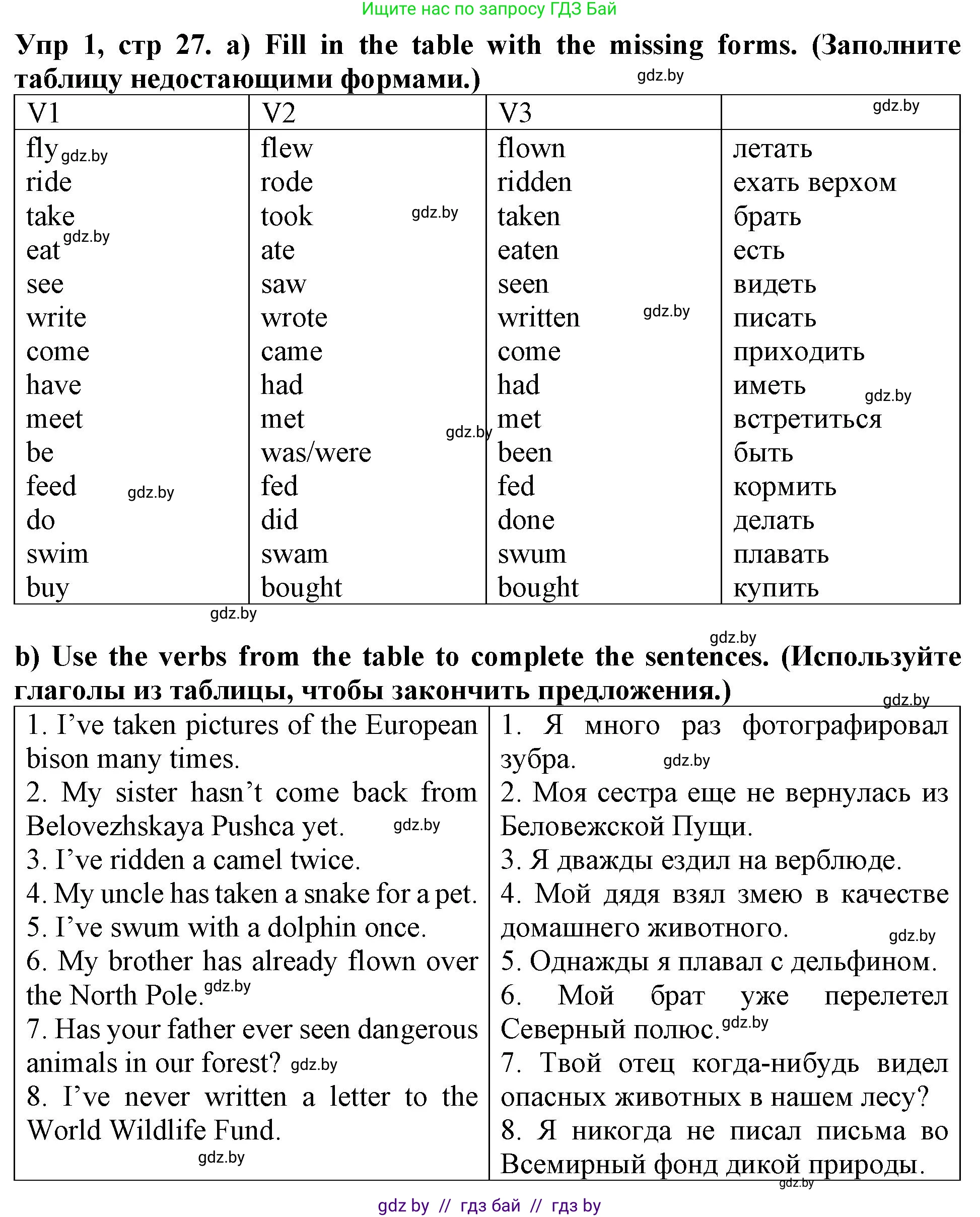 Английский язык (english), 6 класс Тетрадь по грамматике (grammar), авторы: Севрюкова Татьяна Юрьевна, Юхнель Наталья Валентиновна, Бушуева Эдите Владиславовна, издательство Аверсэв, Минск, 2022, зелёного цвета, страница 27, номер 1, Решение