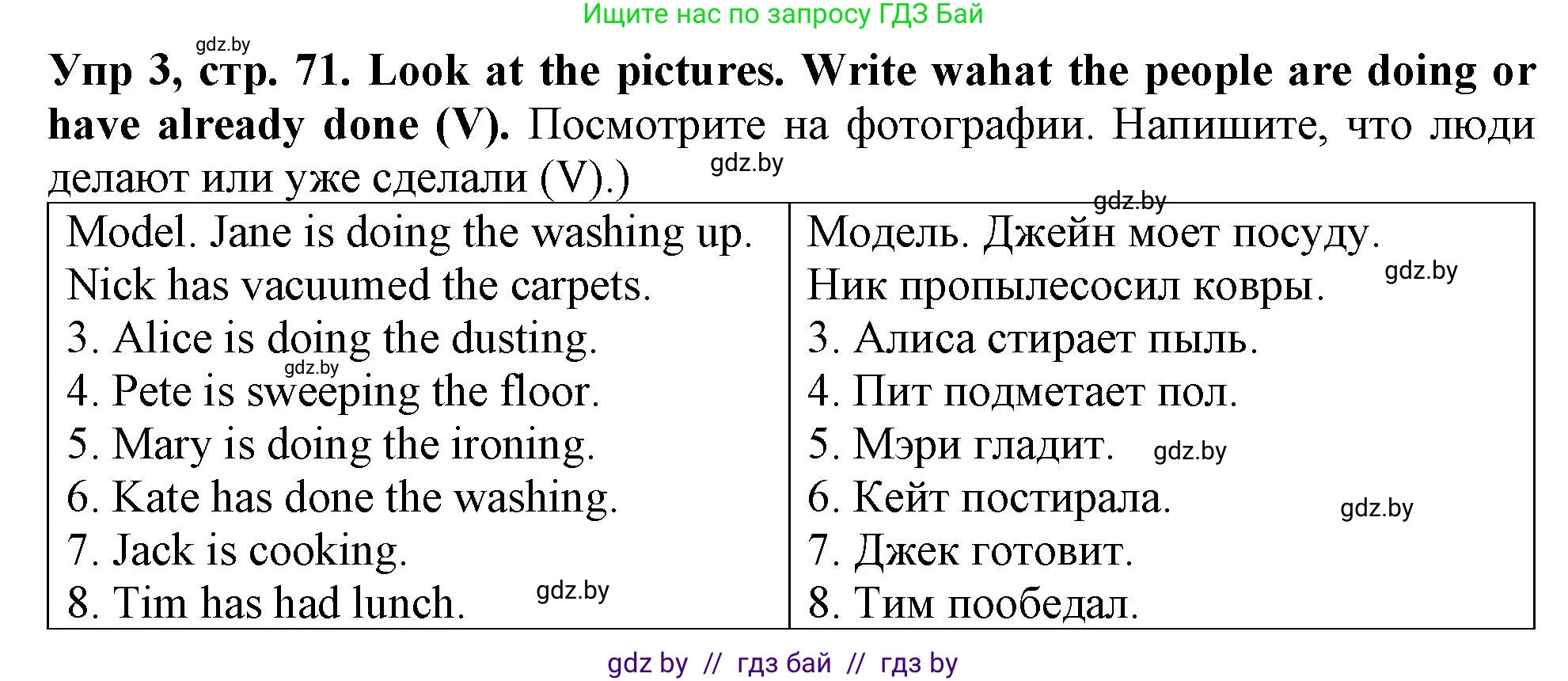 Английский язык (english), 6 класс Тетрадь по грамматике (grammar), авторы: Севрюкова Татьяна Юрьевна, Юхнель Наталья Валентиновна, Бушуева Эдите Владиславовна, издательство Аверсэв, Минск, 2022, зелёного цвета, страница 71, номер 3, Решение