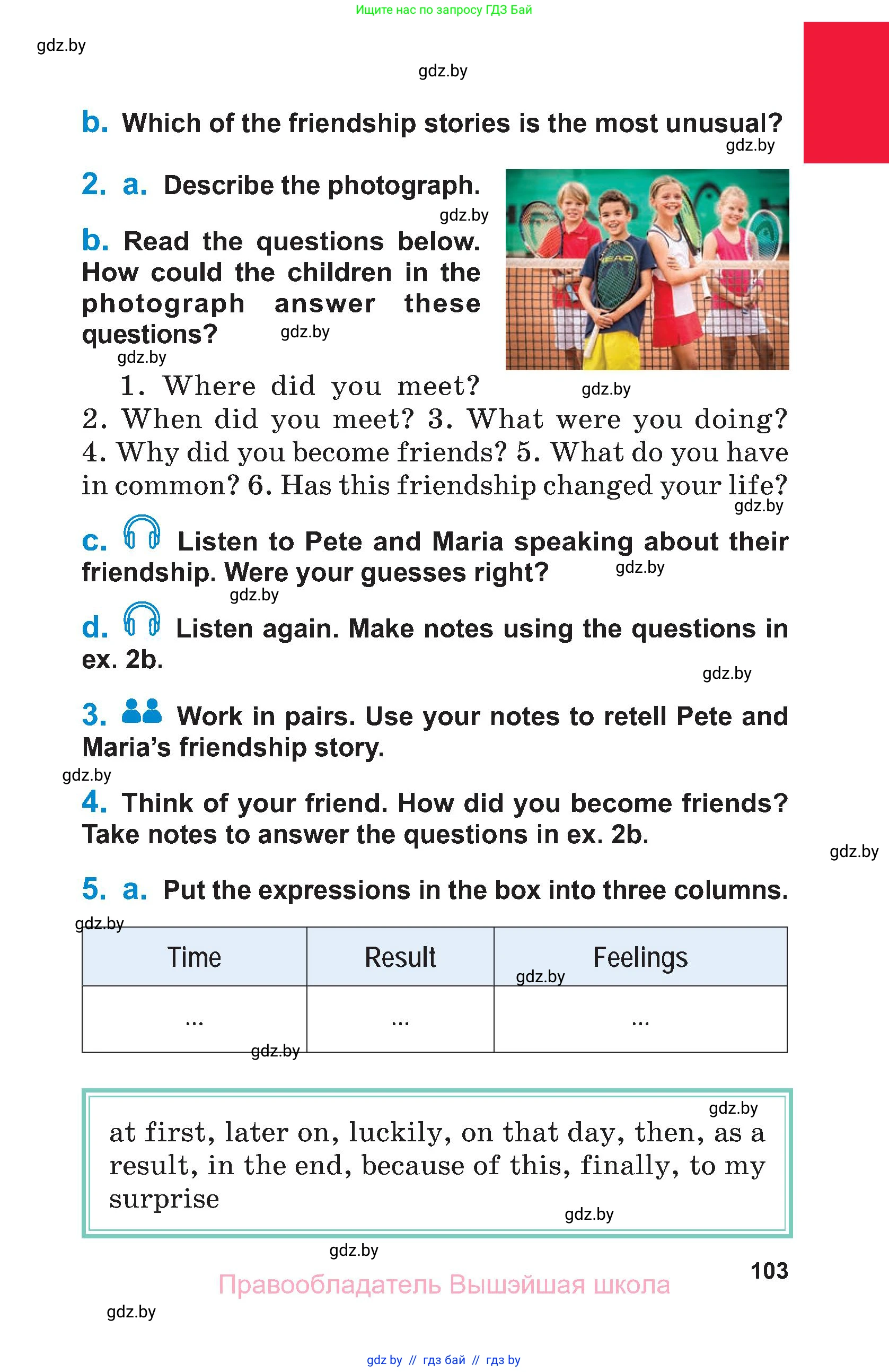 Английский язык (english), 7 класс Учебник (Student's book), авторы: Юхнель Наталья Валентиновна, Демченко Наталья Валентиновна, Наумова Елена Георгиевна, Романчук Вероника Романовна, издательство Вышэйшая школа, Минск, 2023, страница 103