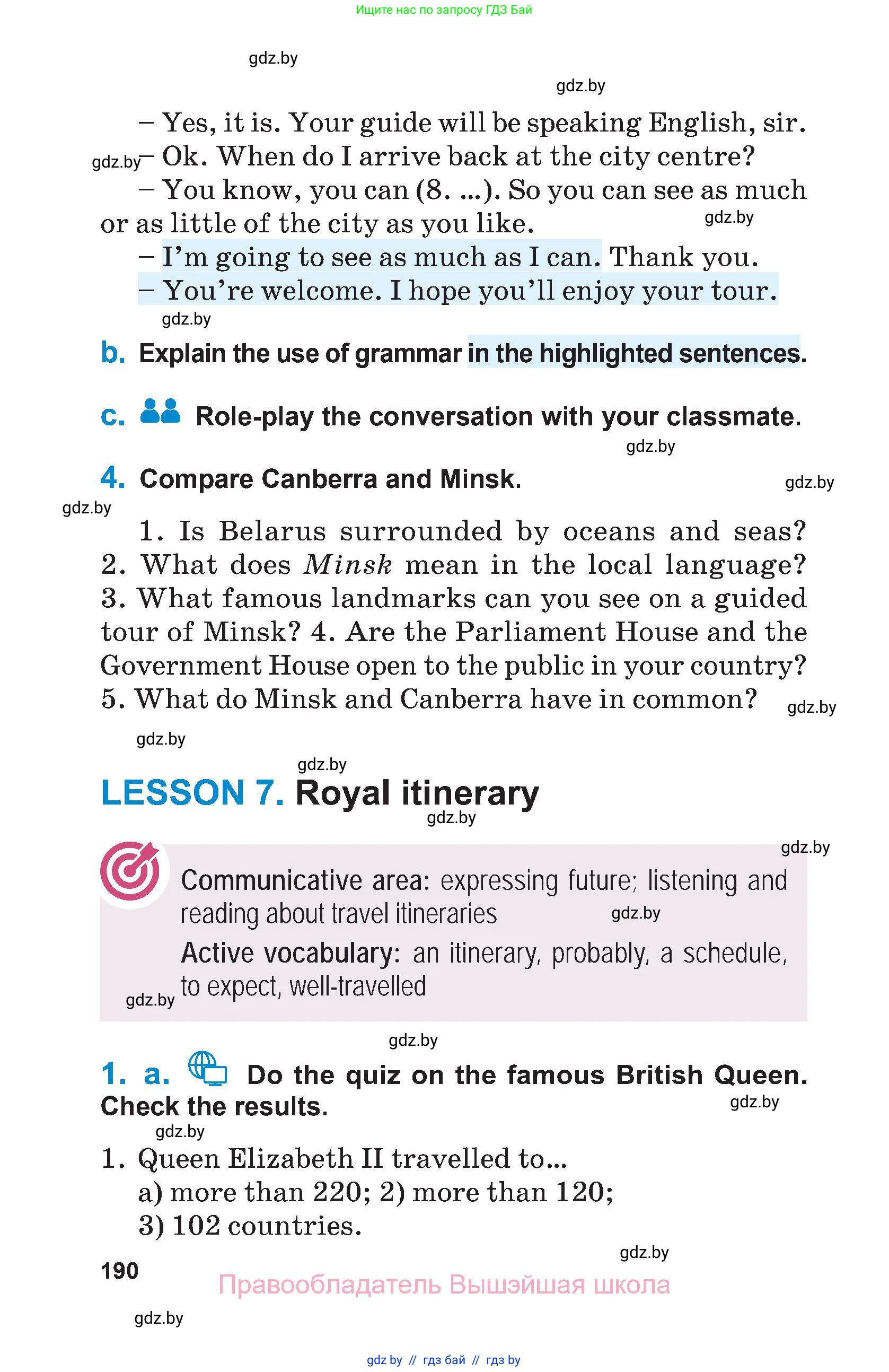 Английский язык (english), 7 класс Учебник (Student's book), авторы: Юхнель Наталья Валентиновна, Демченко Наталья Валентиновна, Наумова Елена Георгиевна, Романчук Вероника Романовна, издательство Вышэйшая школа, Минск, 2023, страница 190