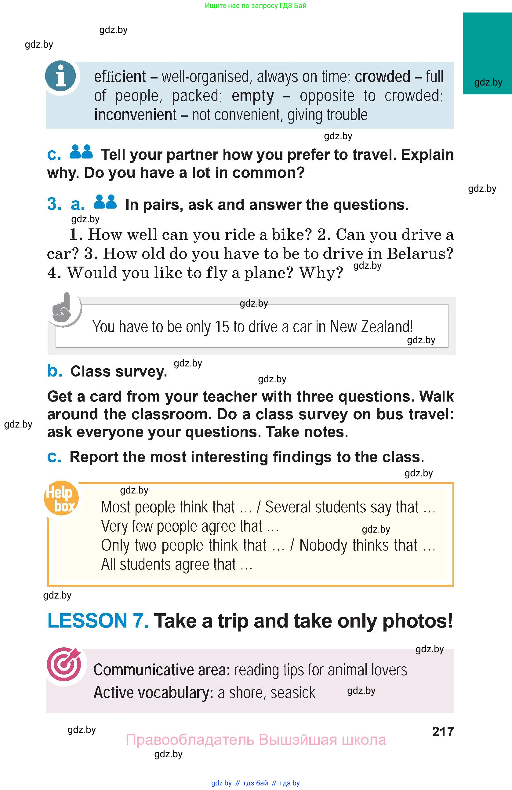 Английский язык (english), 7 класс Учебник (Student's book), авторы: Юхнель Наталья Валентиновна, Демченко Наталья Валентиновна, Наумова Елена Георгиевна, Романчук Вероника Романовна, издательство Вышэйшая школа, Минск, 2023, страница 217